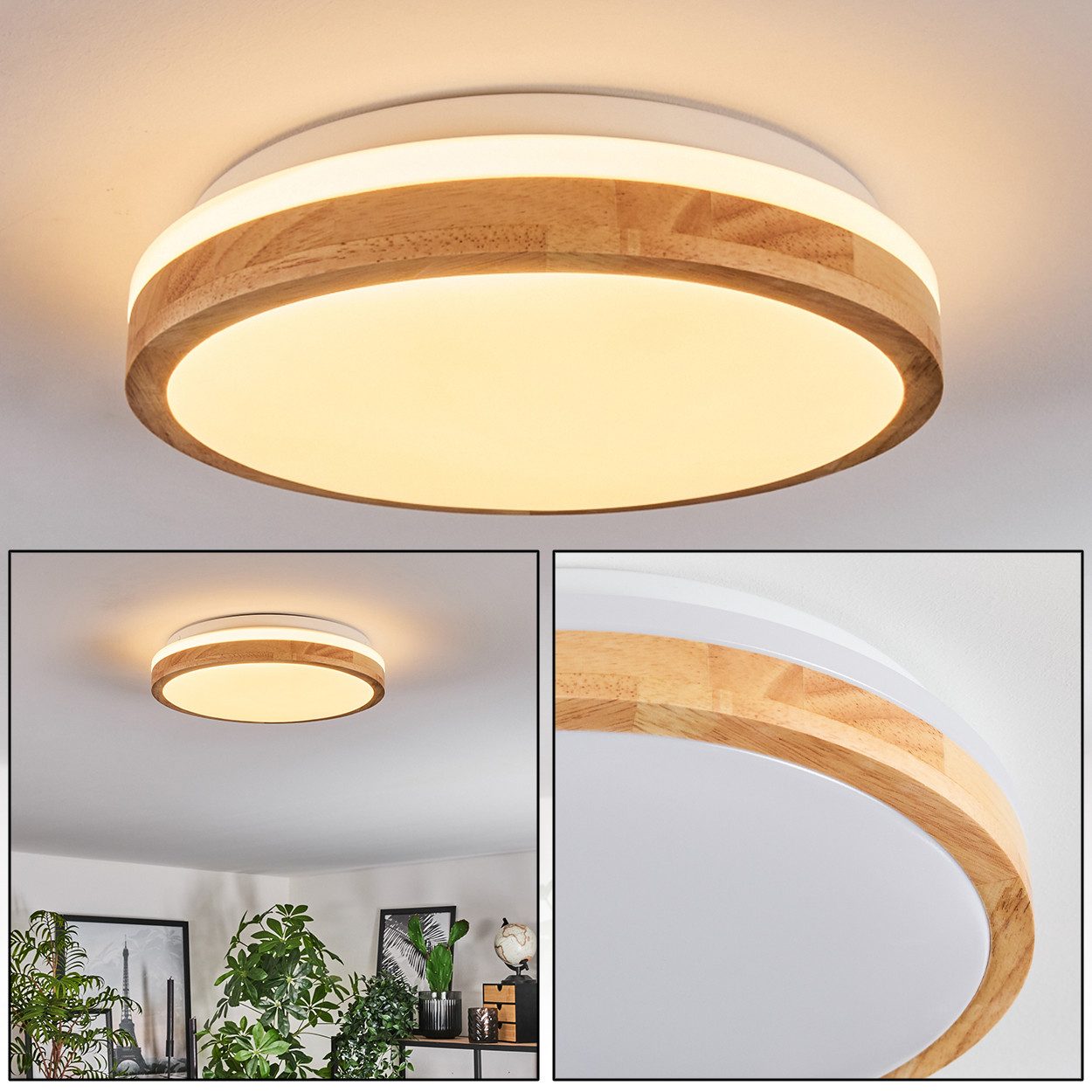 hofstein Deckenleuchte moderne Deckenlampe aus Metall/Bambus/Kunststoff in günstig online kaufen