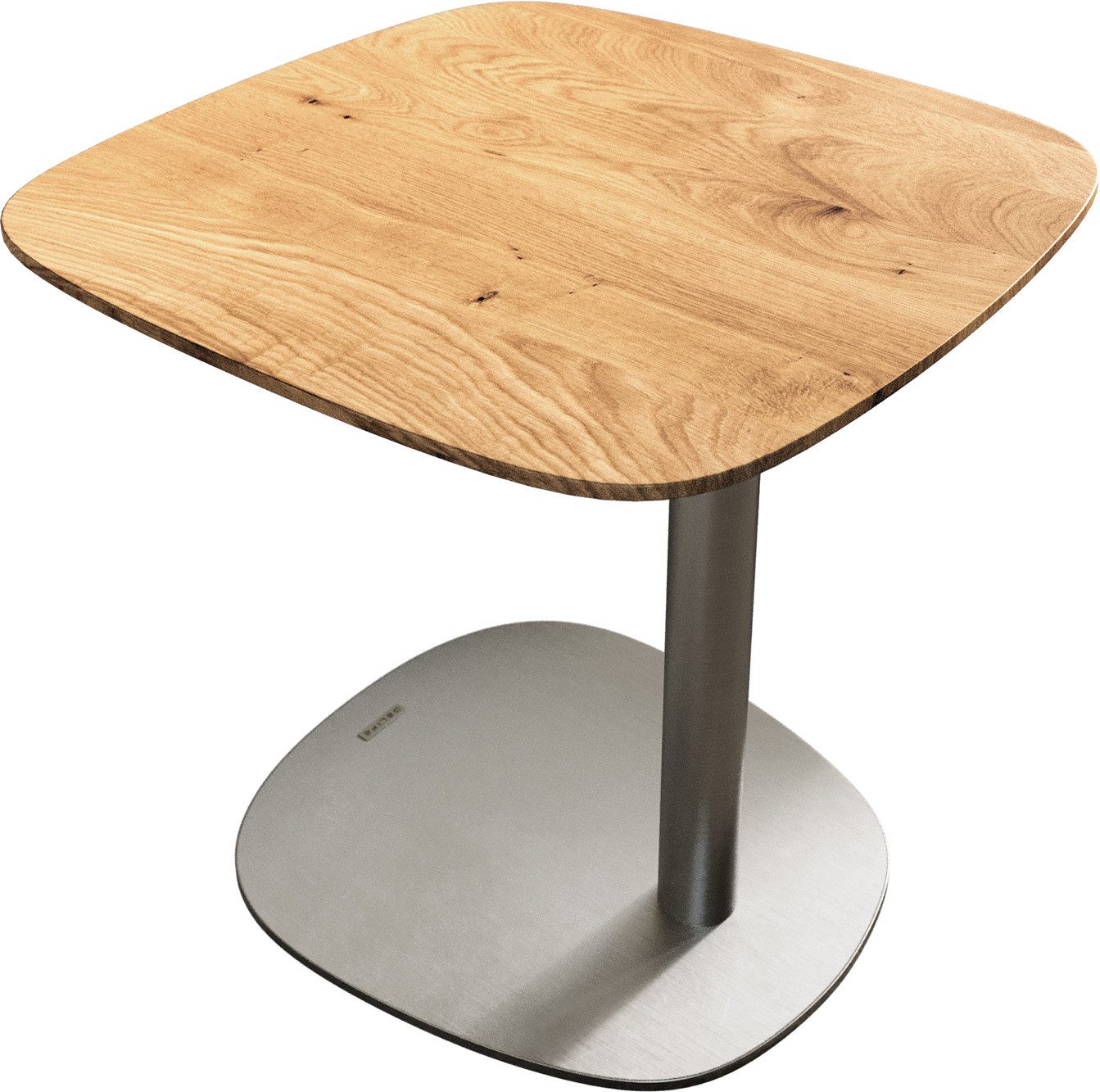 DELIFE Couchtisch Edge, Boot 50x50 cm Eiche Natur Schweizer Kante Eleny Edelstahl gebürstet