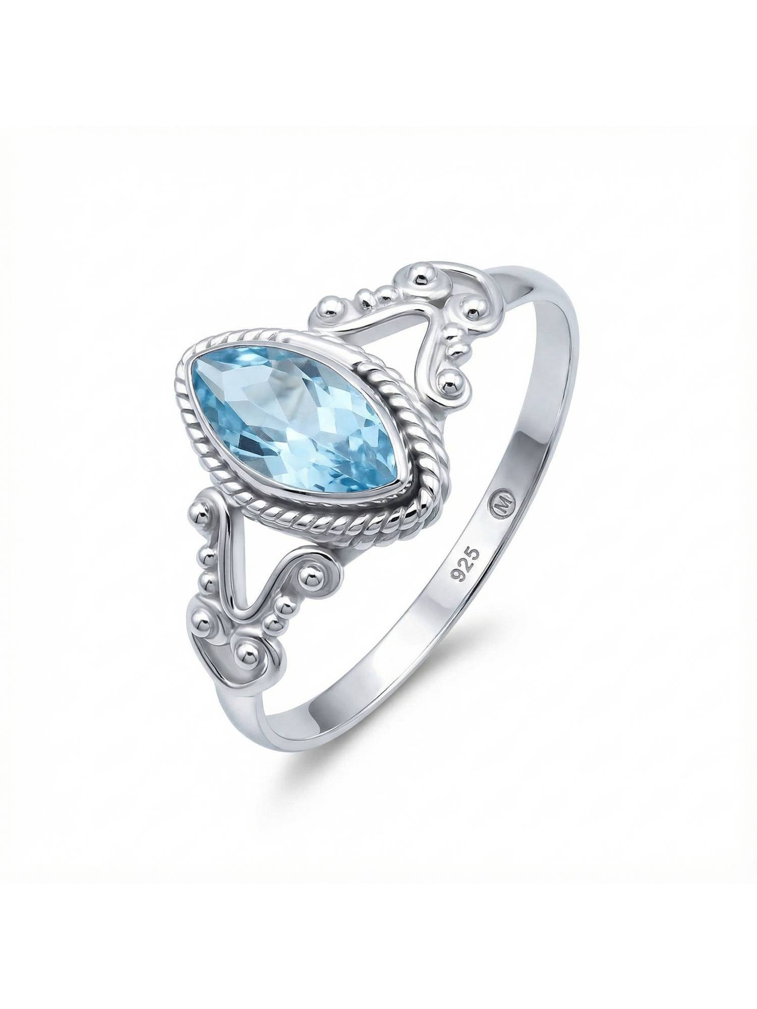 Silberring NOBALA aus 925 Silber mit blau Topas