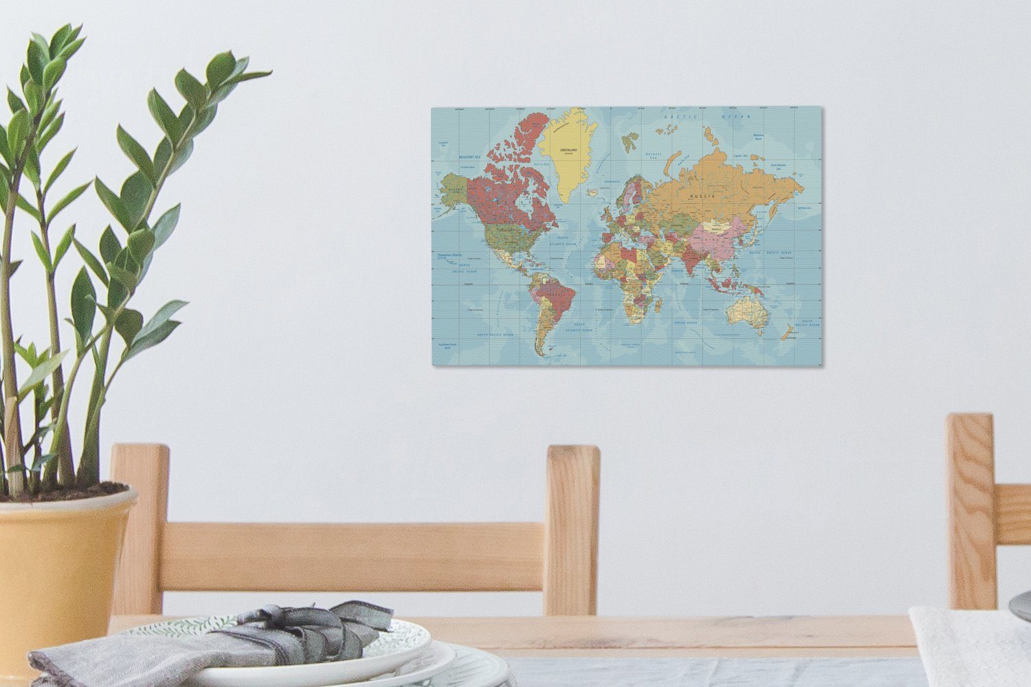OneMillionCanvasses® Leinwandbild Karte St), (1 Wanddeko, Aufhängefertig, Welt 30x20 Farben, - Wandbild - Leinwandbilder, cm