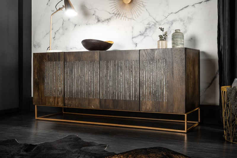 riess-ambiente Sideboard ONYX 180cm dunkelbraun / gold (Einzelartikel, 1 St), Massivholz · Achat · Edelstein · Metall · Kommode · Wohnzimmer