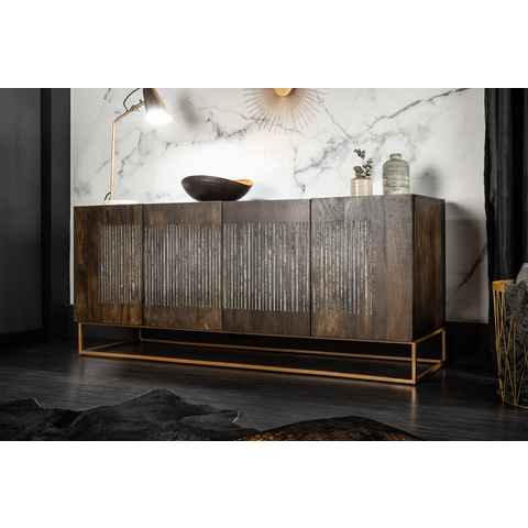 riess-ambiente Sideboard ONYX 180cm dunkelbraun / gold (Einzelartikel, 1 St), Massivholz · Achat · Edelstein · Metall · Kommode · Wohnzimmer