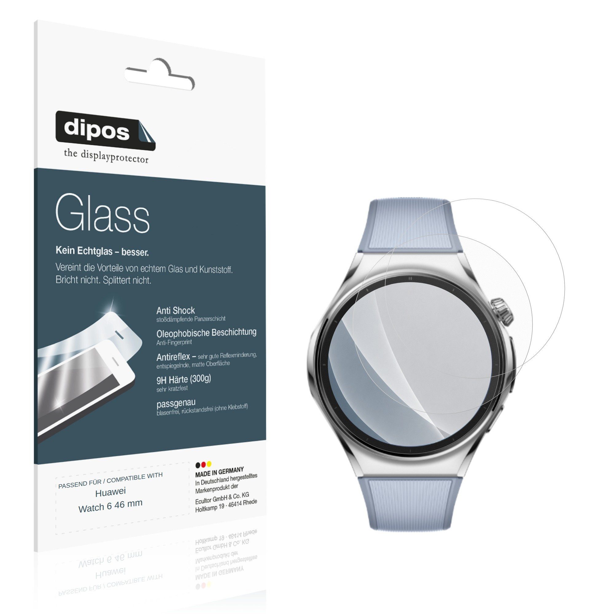 dipos Displayschutzfolie Schutzfolie für Huawei Watch 6 46 mm, 2 Stück, Displayschutz Schutz Folie Made in Germany