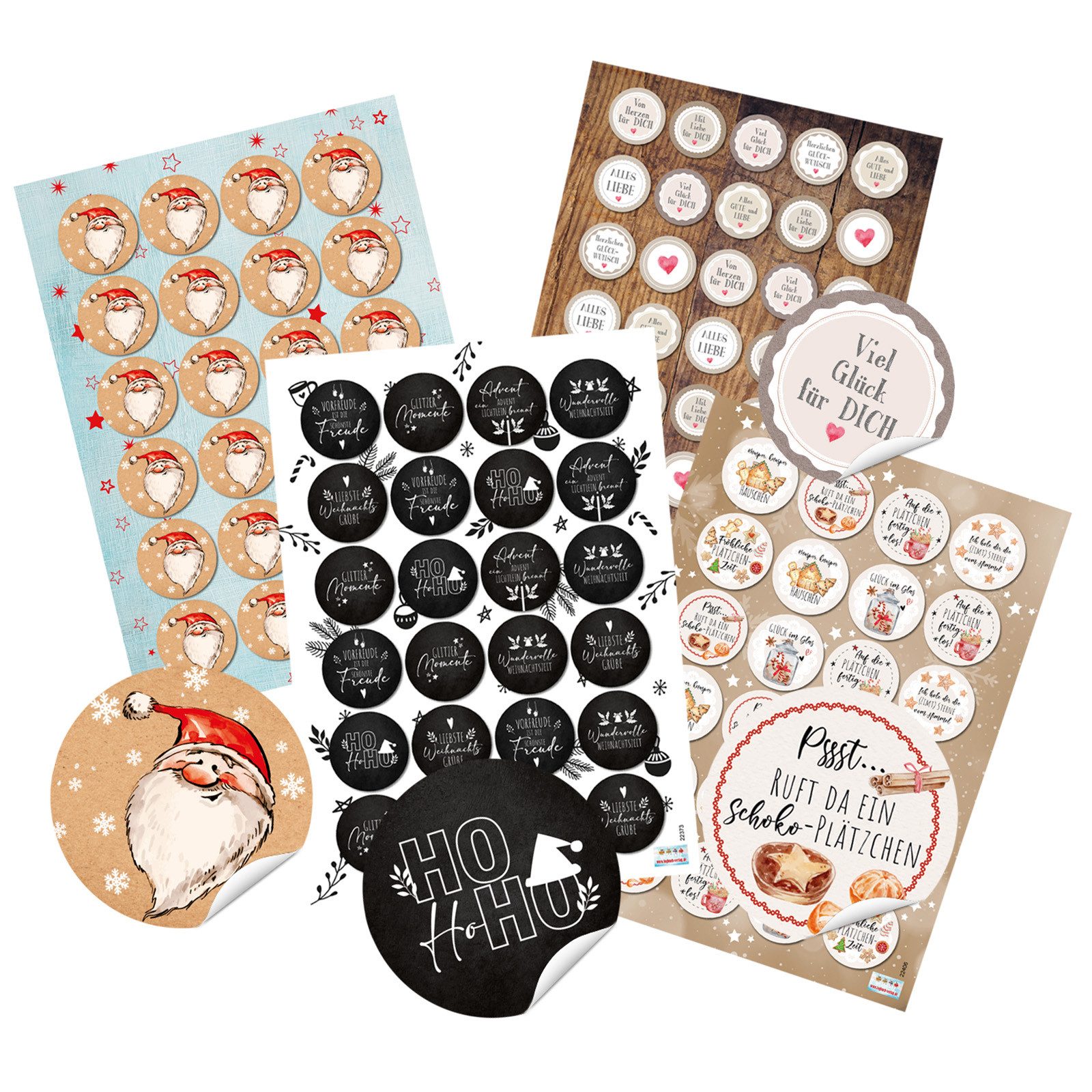 Logbuch-Verlag Aufkleber 107 Weihnachtliche kleine Sticker 3,2 und 4 cm, (Spar-Set), für Geschenke als Weihnachten Verpackung