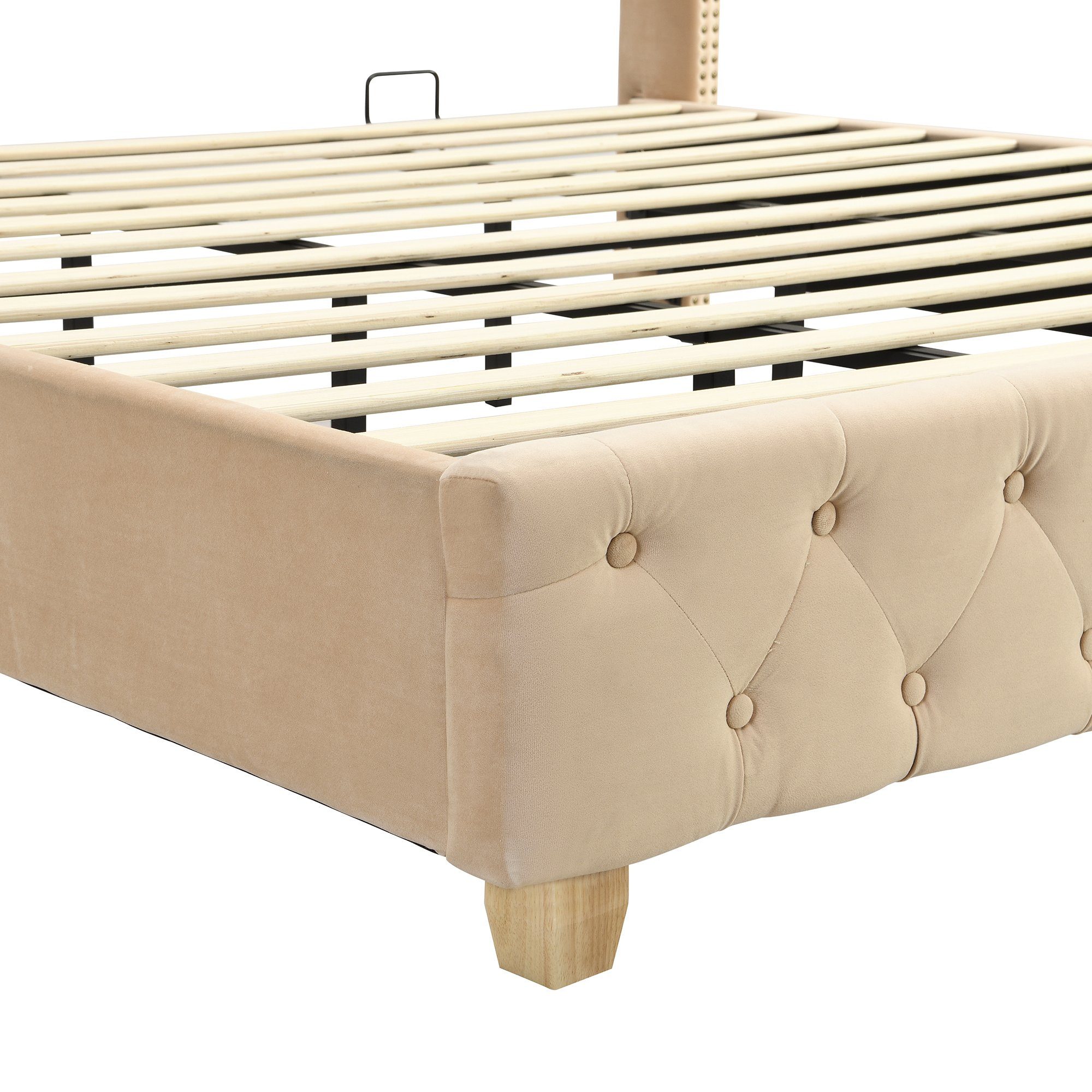 Polsterbett (Doppelbett 180x200cm), mit Lattenrost und Kopfteil in Knopfsteppung, Nietenpolsterung, Samt