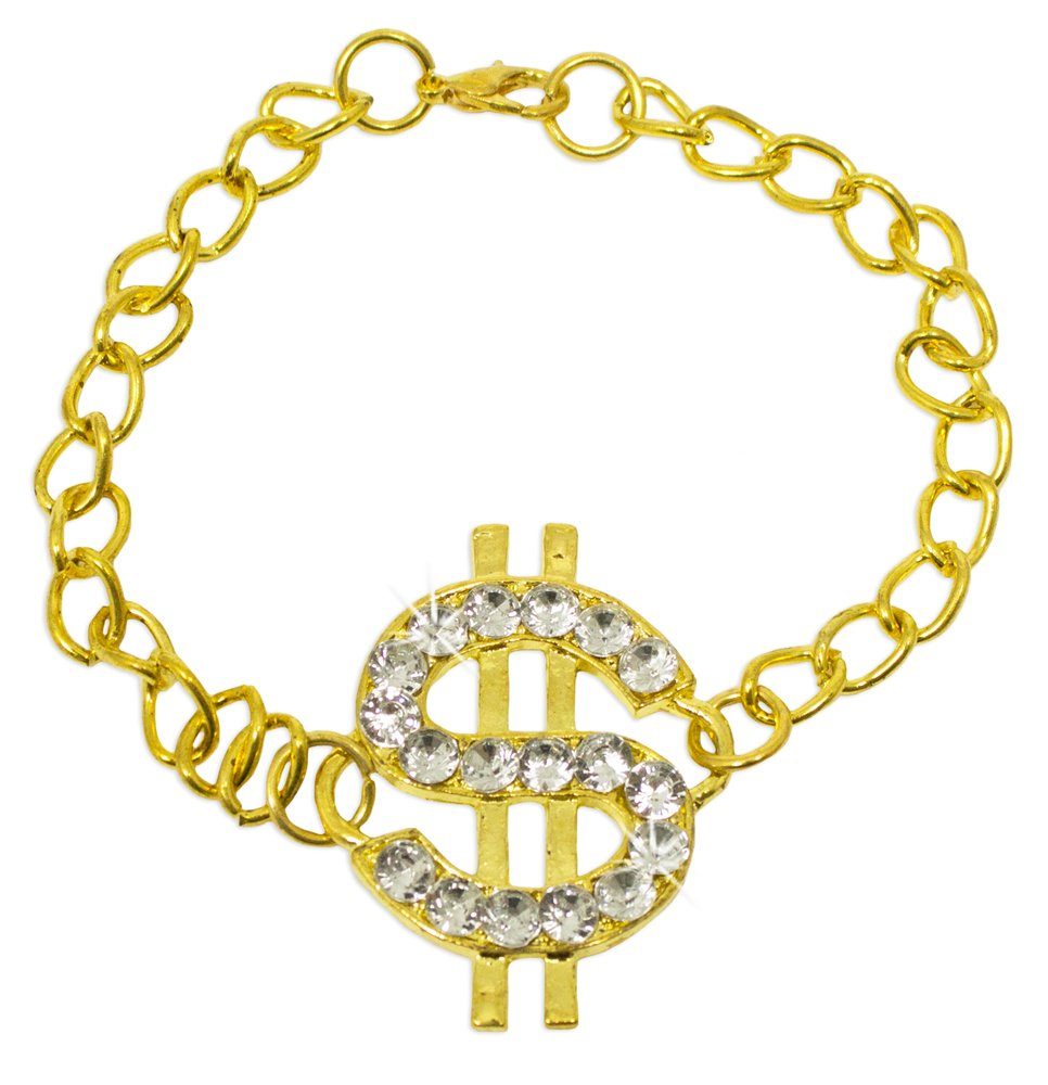 Funny Fashion Kostüm Armband mit Dollar Zeichen und Strass - Gold