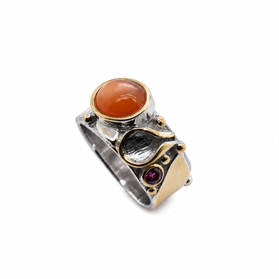 Sogni d'oro Fingerring "Mondrelief" mit Mondstein und Rhodolith, Silber 925