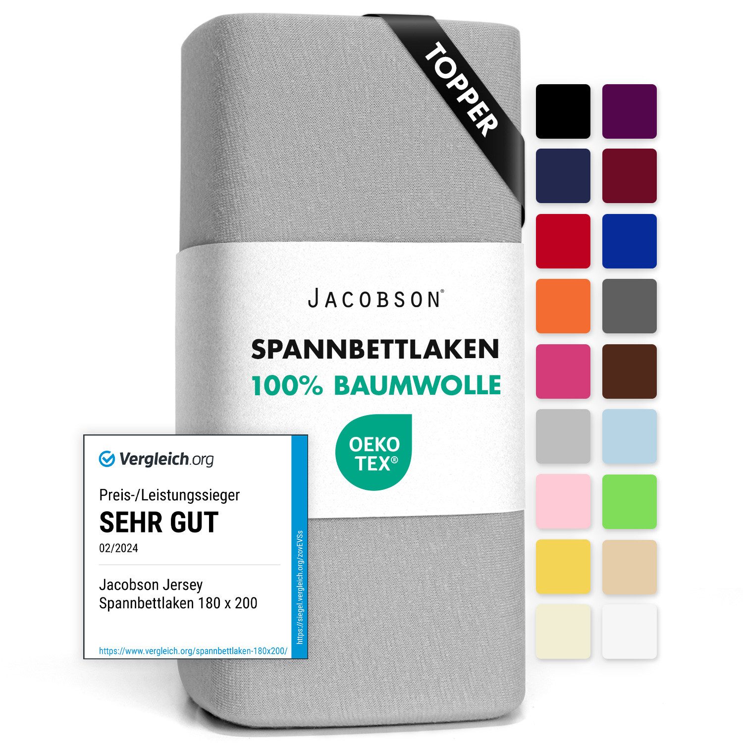 Jacobson Spannbettlaken TOPPER aus 100% Baumwolle, Jersey Bettlaken 160 g/m günstig online kaufen
