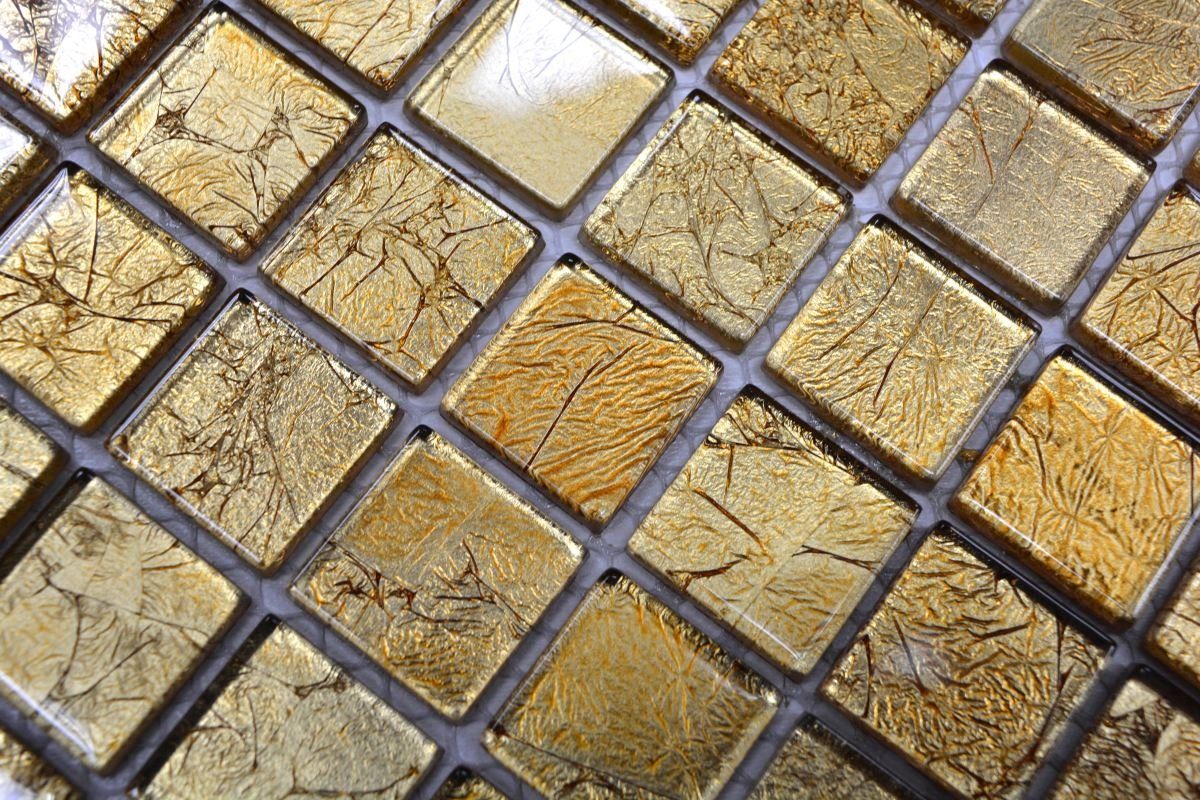 Mosani Mosaikfliesen Glasmosaik gold orange Mosaikfliese Struktur Fliesenspiegel Küche