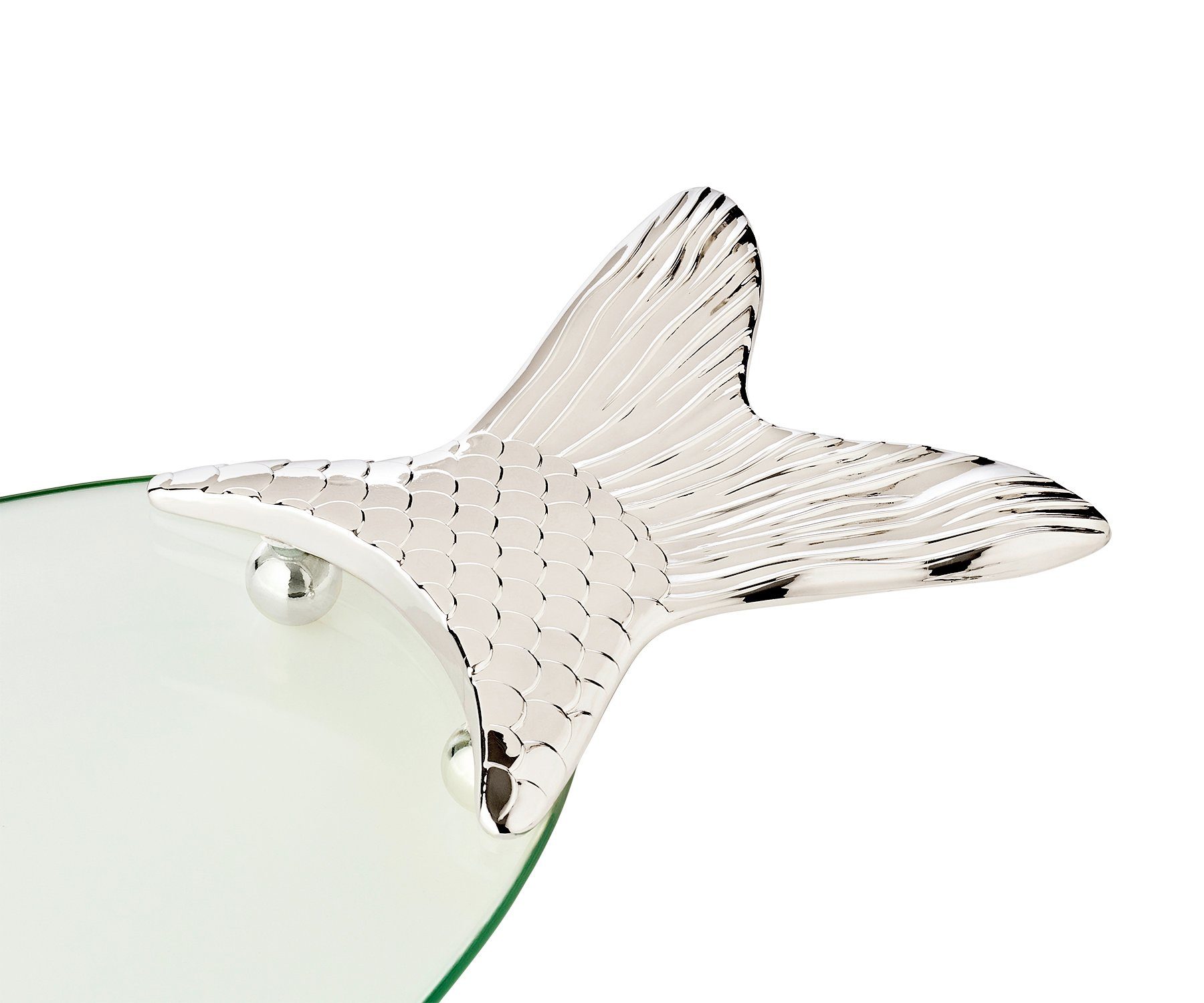 Fischplatte aus im Fisch-Design, Salmon, 58 versilberten Lachsplatte Länge mit Fischteller-Set Glas mit Heber, EDZARD Servierplatte cm Messing-Details, mit