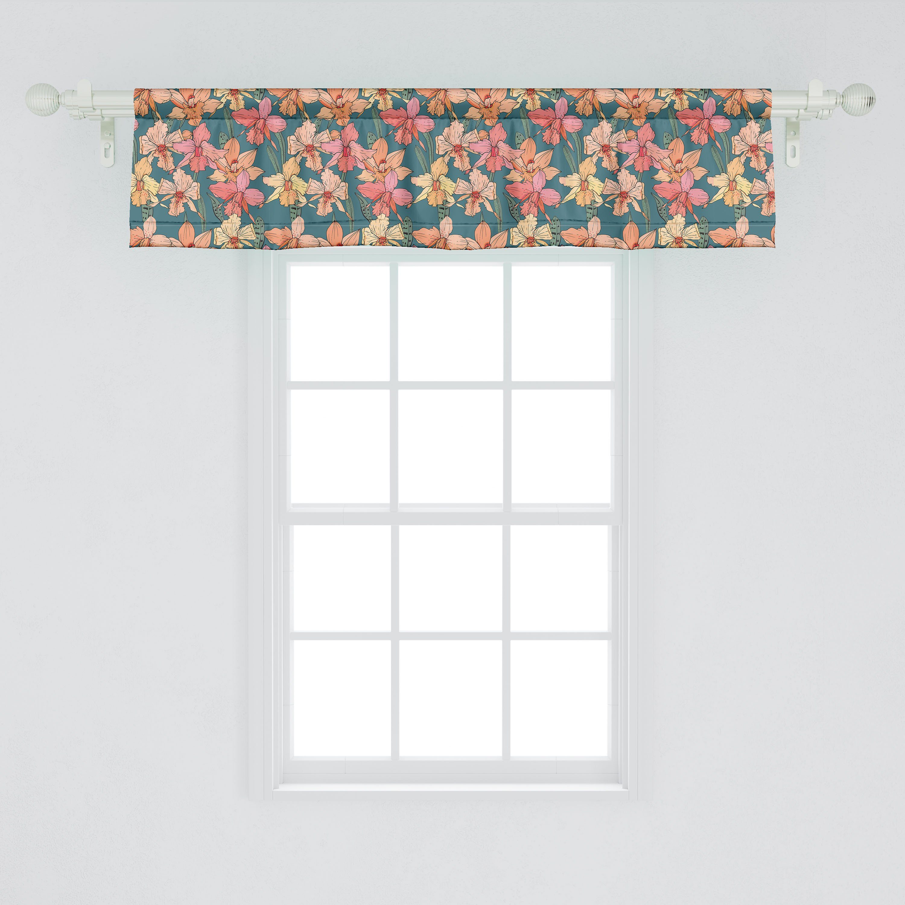 Scheibengardine Volant Orchideen-Blumen Dekor für Microfaser, Stangentasche, Vorhang Blumen Grafische Abakuhaus, mit Küche Schlafzimmer