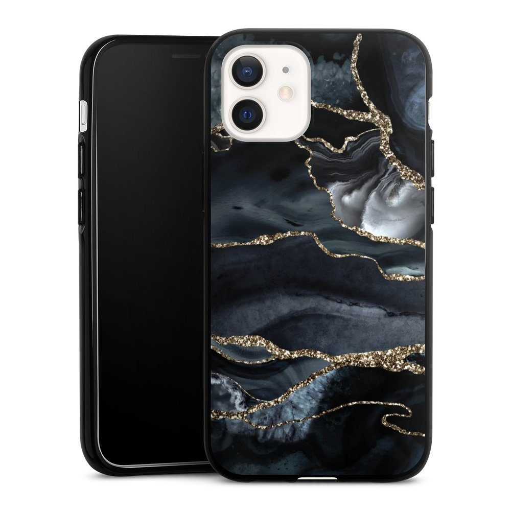 DeinDesign Handyhülle Glitzer Look Marmor Trends Dark marble gold Glitter look, Apple iPhone 12 Silikon Hülle Bumper Case Handy Schutzhülle