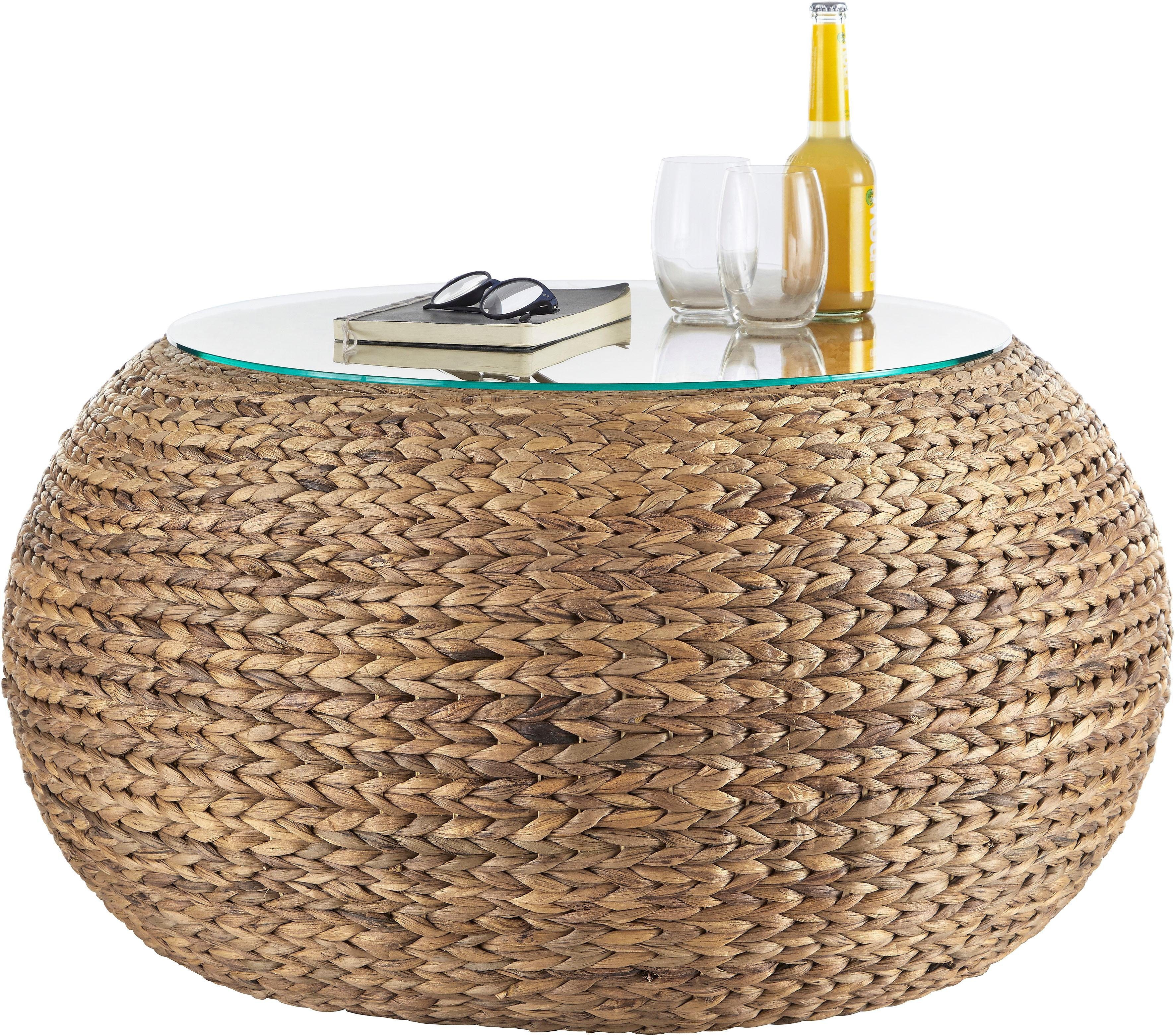Home affaire Beistelltisch Gariés, mit Glastischplatte, aus Wasserhyazinthengeflecht, Durchmesser 80 cm. € 119,99