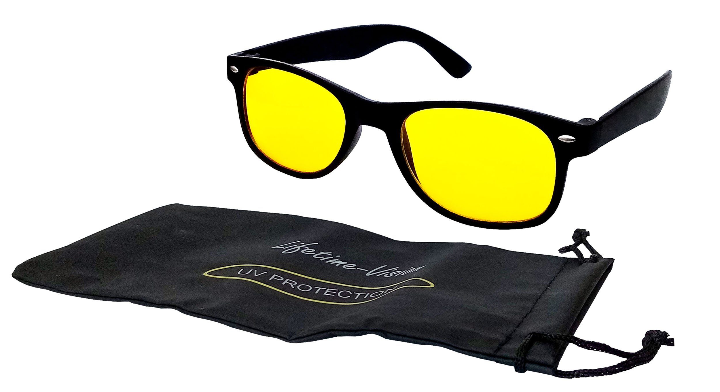 Dunlop Fahrradbrille NACHTSICHT BRILLE Linsen Kontrastbrille Nachtsichtbrille 78 UV-Protection Beutel Nachtfahrbrille Kontrast Kunststoff), (aus blendfreie Auto