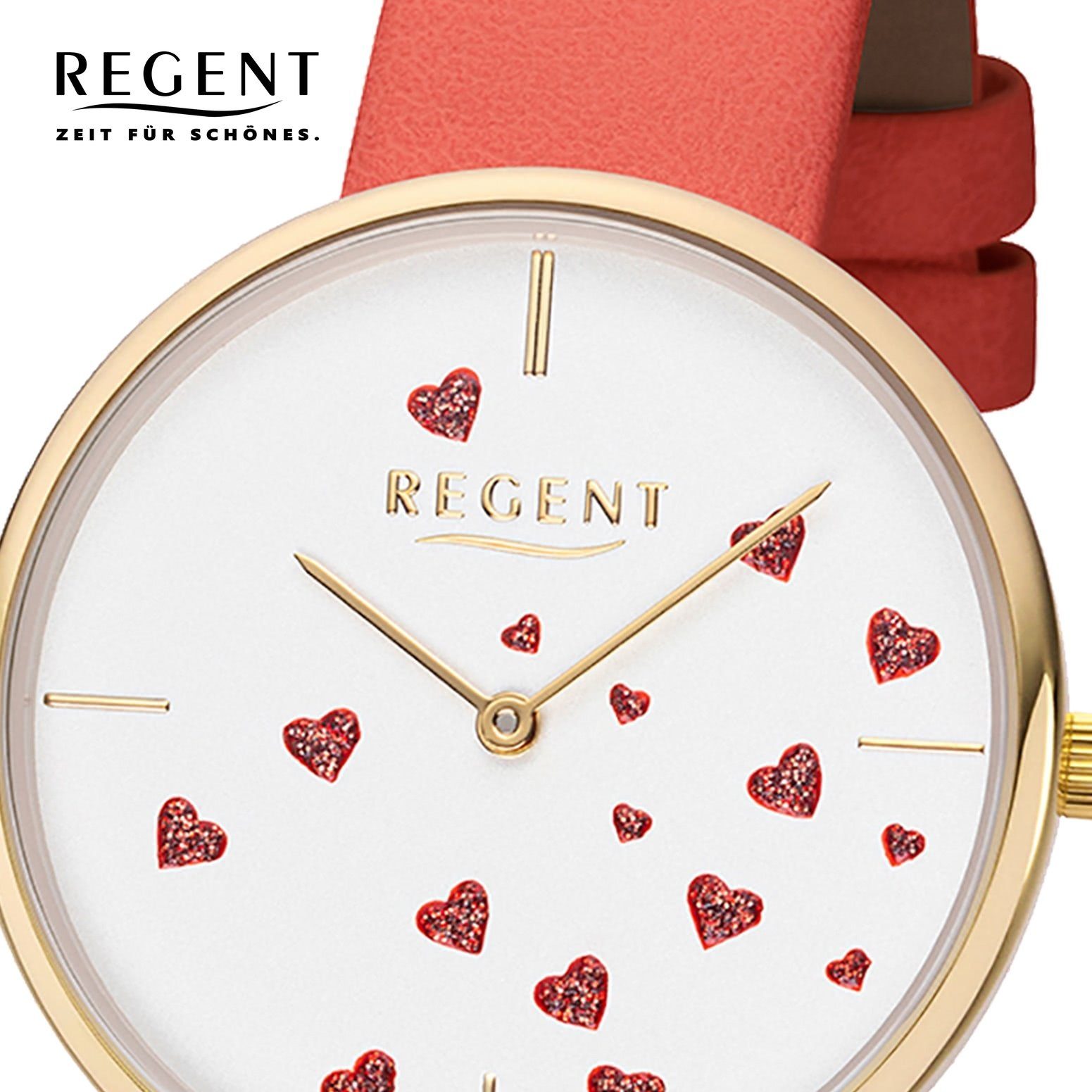 mittel Regent Lederarmband Regent Armbanduhr, (ca. rund, Damen Uhr Damen 36mm), Armbanduhr Quarzuhr BA-609 Leder