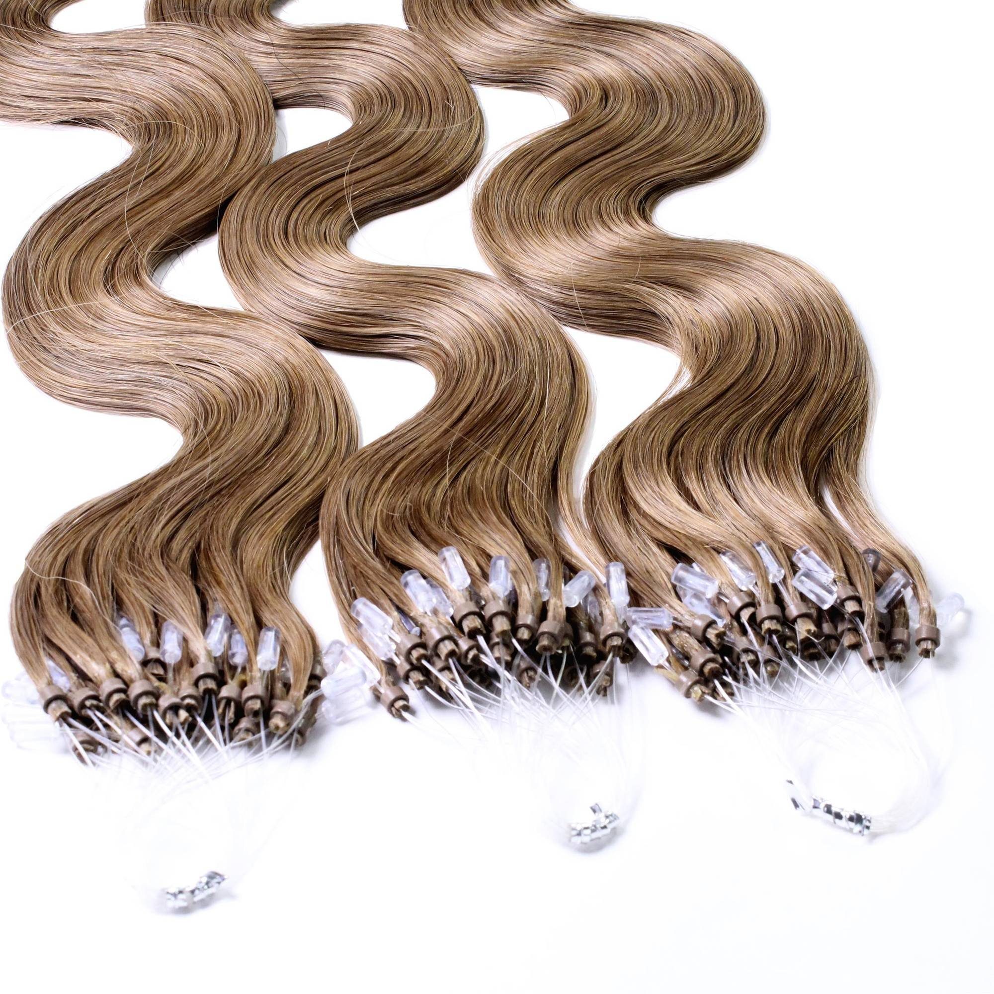 40cm 0.5g gewellt Hellblond - hair2heart #8/1 Echthaar-Extension Asch Loops Microring