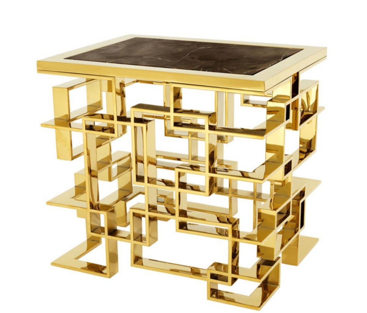 Casa Padrino Beistelltisch Luxus Art Deco Designer Beistelltisch Gold mit brauner Marmorplatte - Luxus Kollektion
