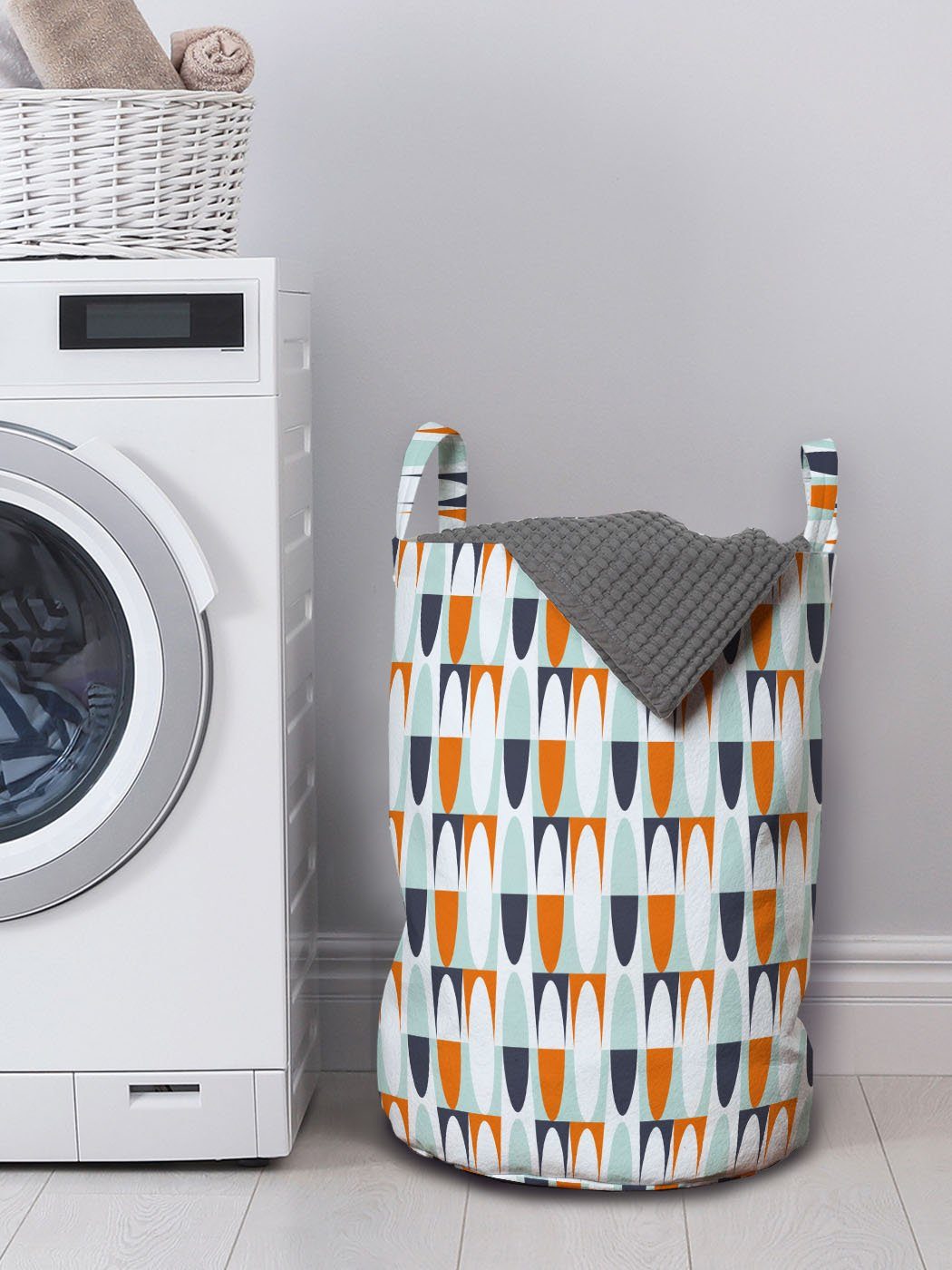 Runde Abstrakt Waschsalons, Wäschesäckchen Kordelzugverschluss Wäschekorb mit Bicolor für Lange Abakuhaus Formen Griffen