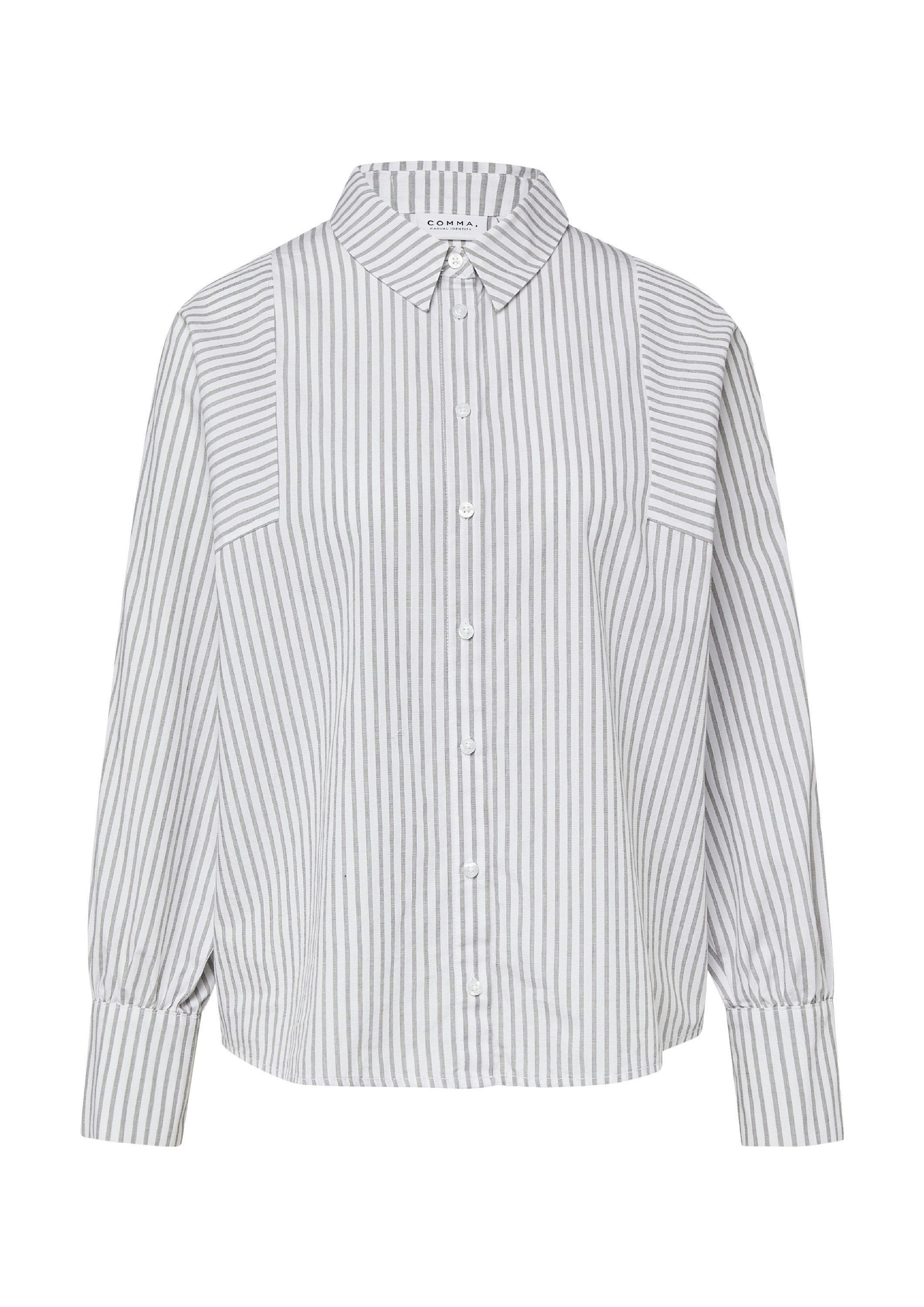 comma Langarmbluse Bluse Gestreifte Hemdbluse aus Popeline