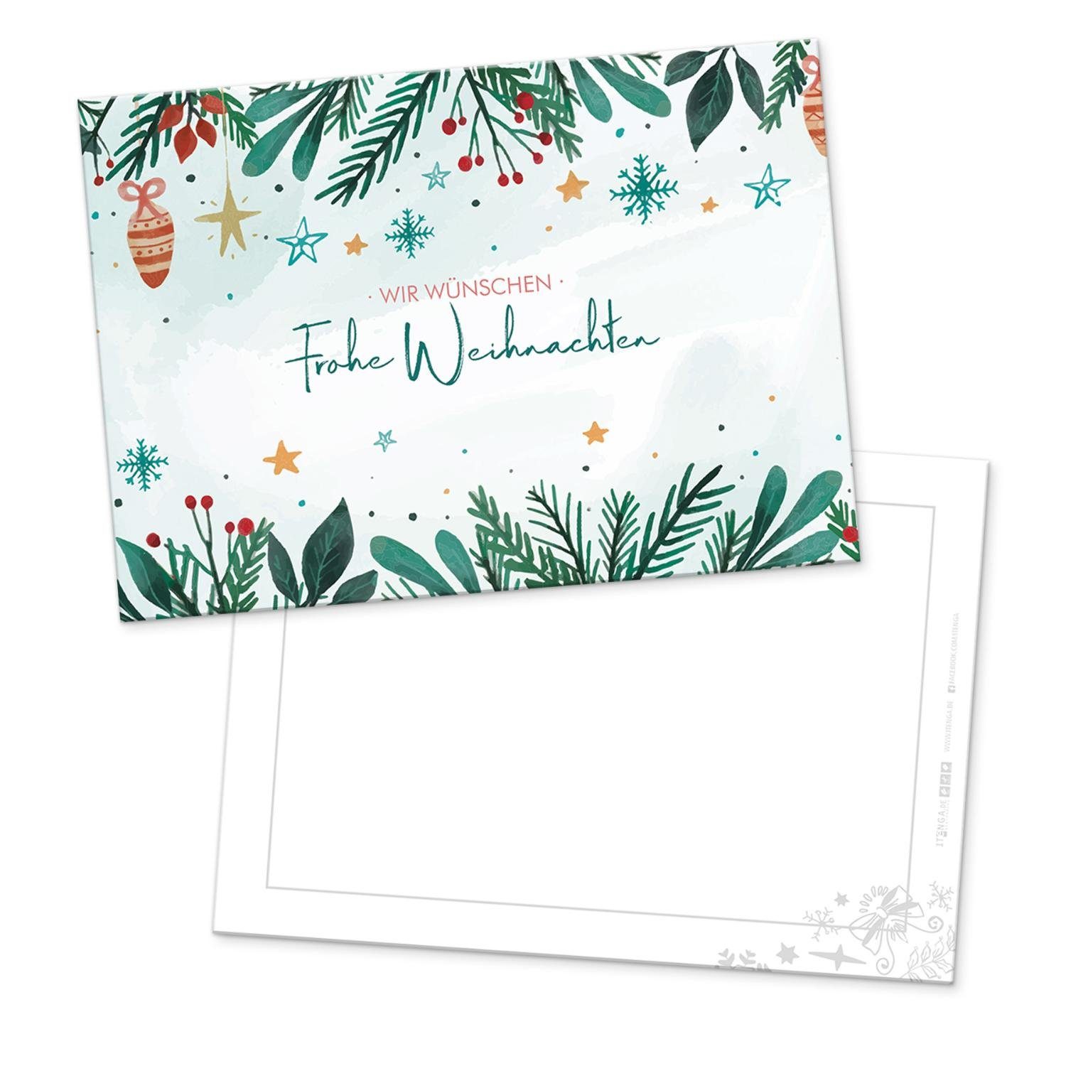 itenga Grußkarten itenga 12 x Weihnachten Mot 2 Frohe Postkarte mit Zweige Mix Grußkarte