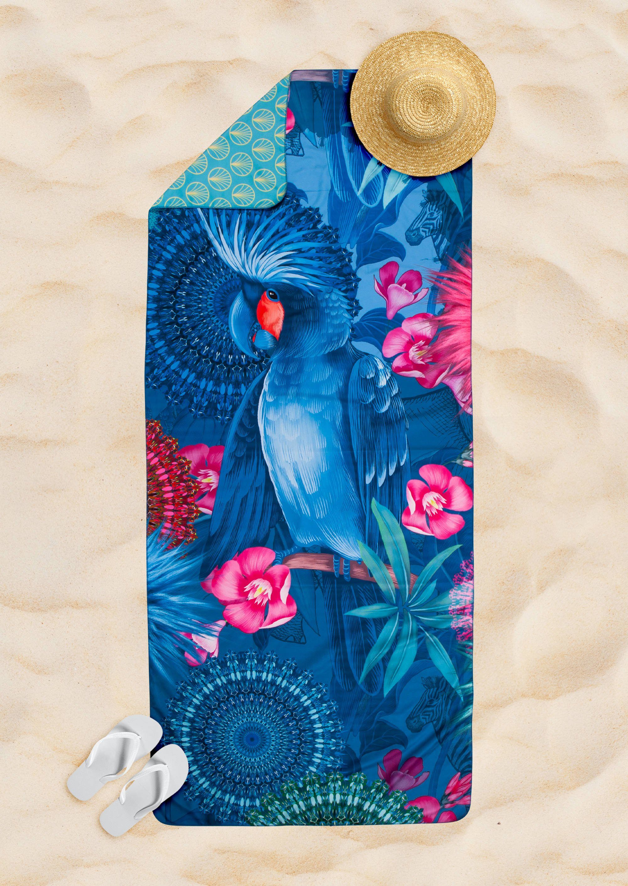 Strandtuch Rückseite, Motiv: gewebt auf Vorder- Mandala OFELIA, Papagei & GMD Living flach