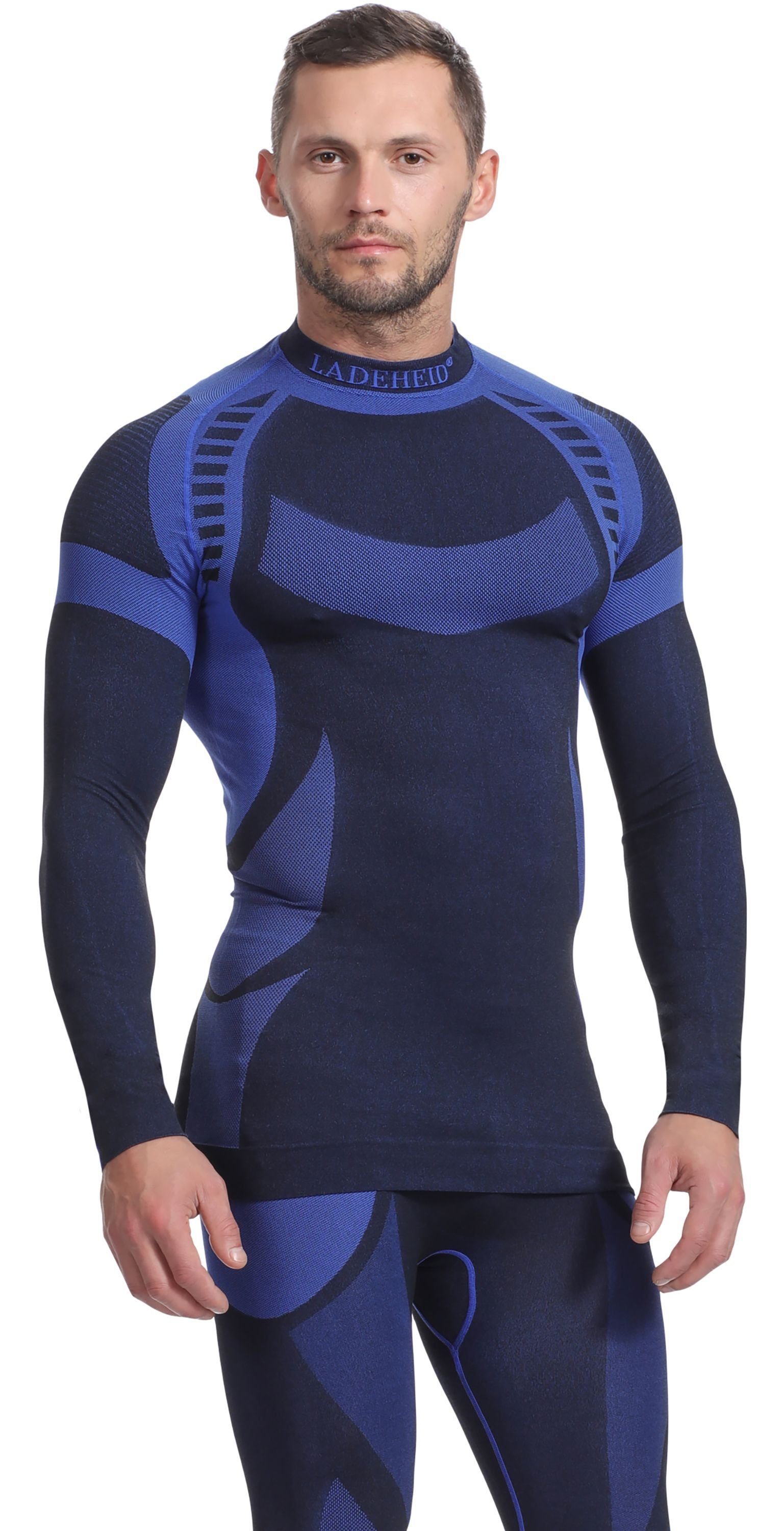 Herren Shirt Ladeheid Thermoaktiv Funktionsunterhemd Schwarz/Navyblau langarm Funktionsunterwäsche