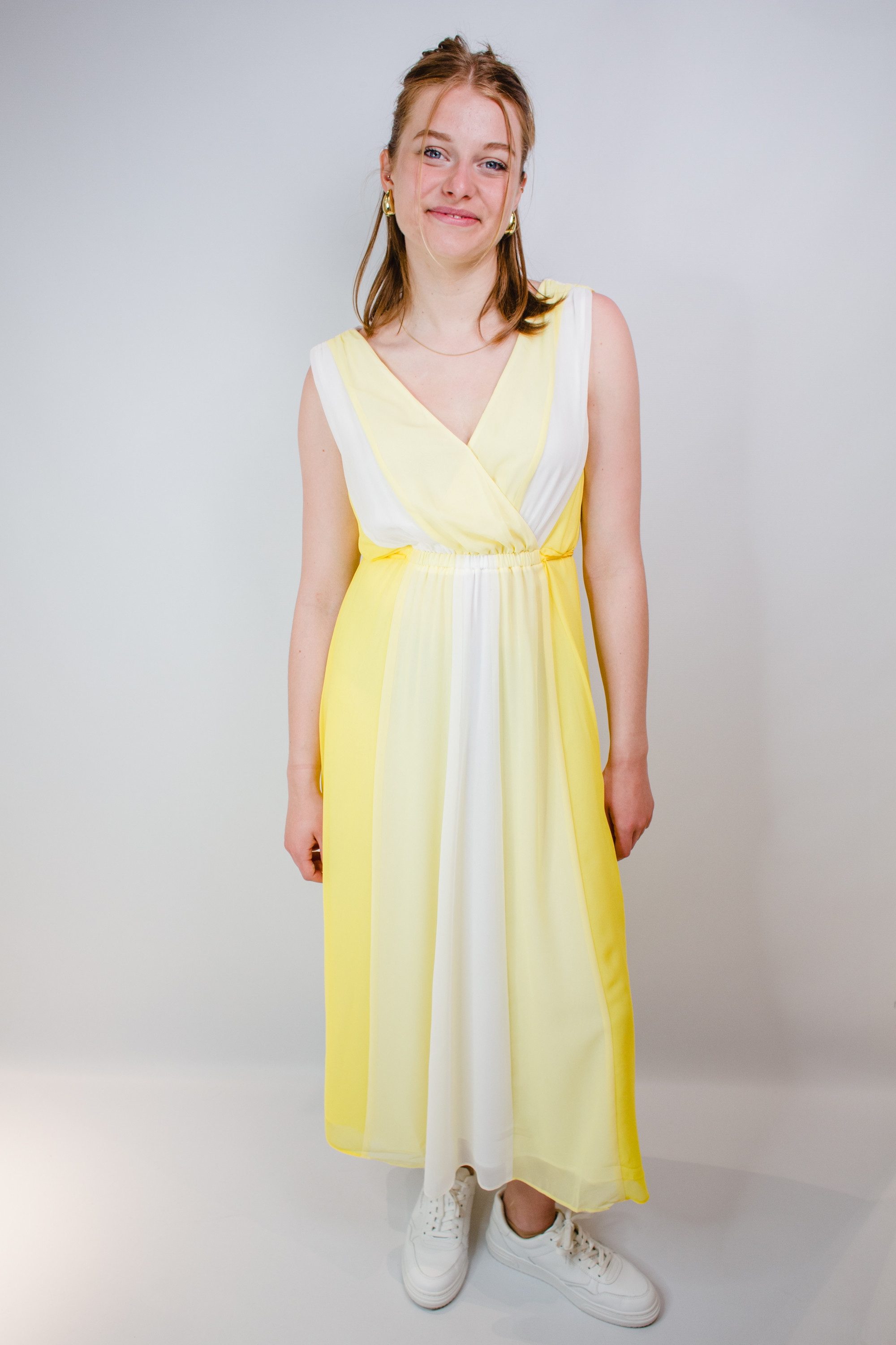 Comma Blusenkleid Kleid COMMA gelb/ weiß
