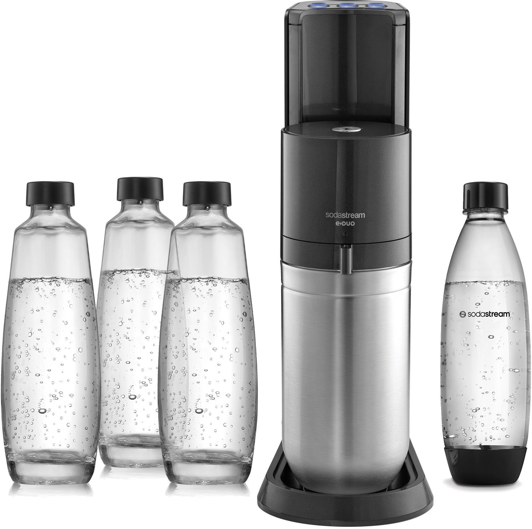 SodaStream Wassersprudler E-DUO Bundle, inkl. 1 CO2-Zylinder, 3x 1L Glasflasche & 1x 1L KSTF-Flasche