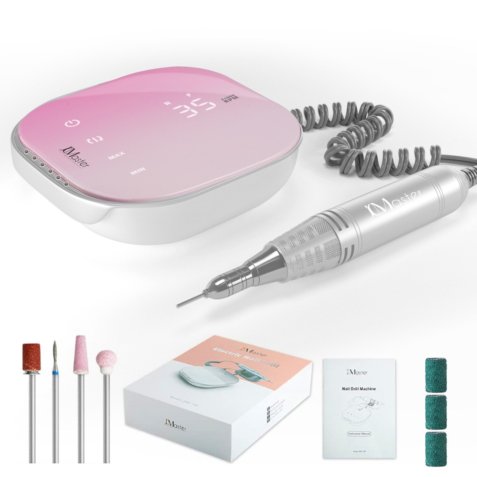 JCMaster Maniküre-Pediküre-Set TouchPro+ Nagelfräser 35000RPM mit Aufsätze Bits, Profi Nagel Fräsmaschine für Gelnägel, Acrylnägel, Kunstnägel