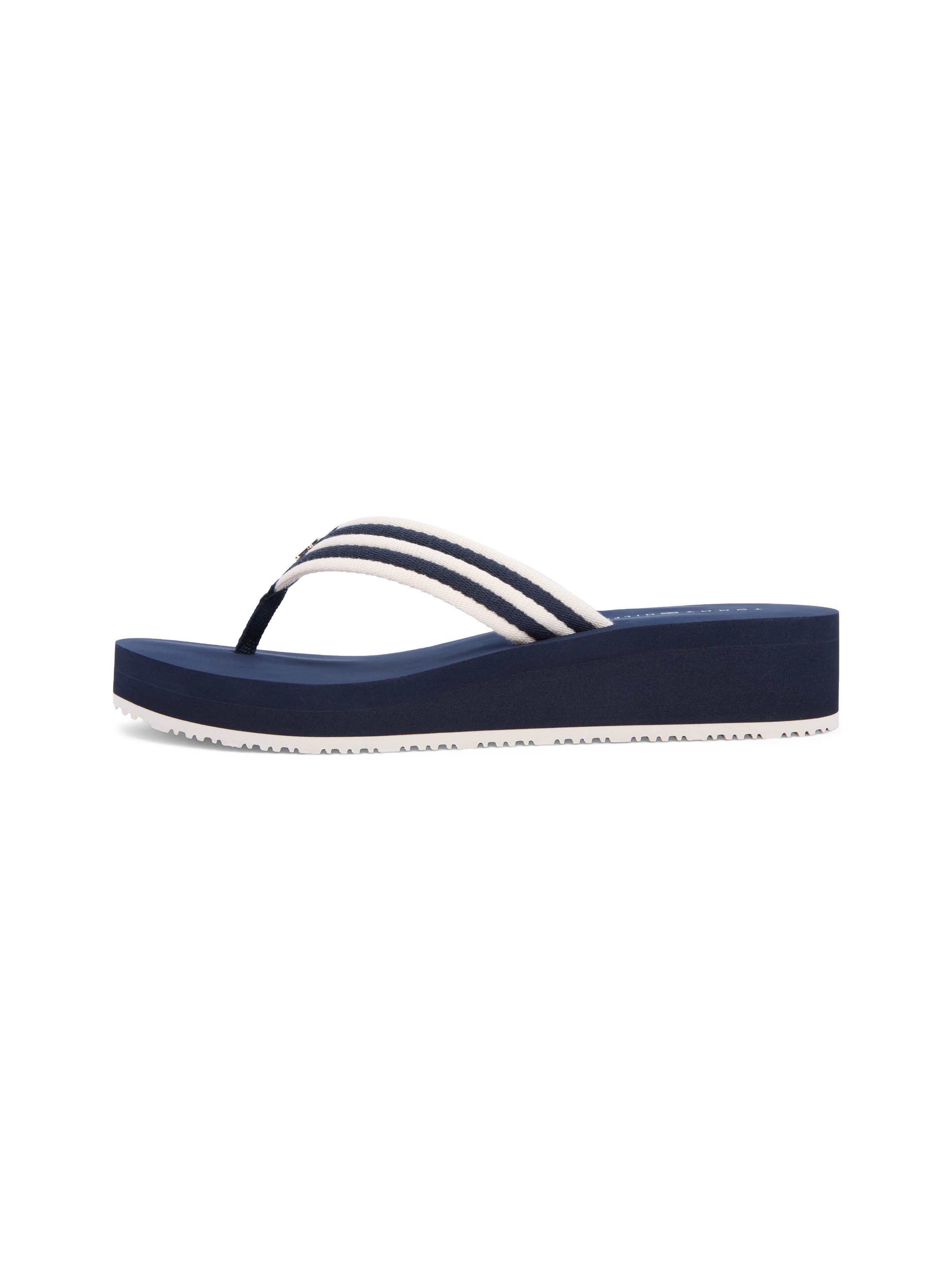 Tommy Hilfiger TH STRIPE SUMMER SANDAL Zehentrenner Sommerschuh, Dianette, Plateauschuh mit gestreifter Bandage