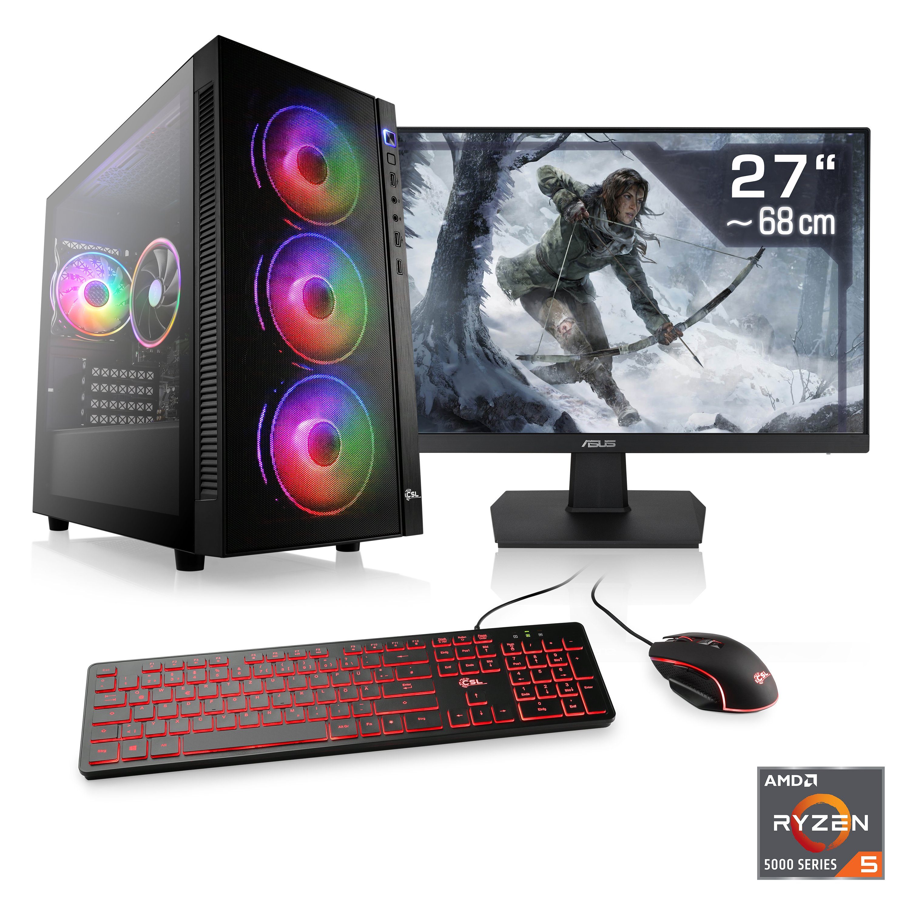 CSL Sprint V28625 Gaming-PC-Komplettsystem (27", AMD Ryzen 5 Ryzen 5, AMD Radeon RX 6600, 16 GB RAM, 1000 GB SSD)