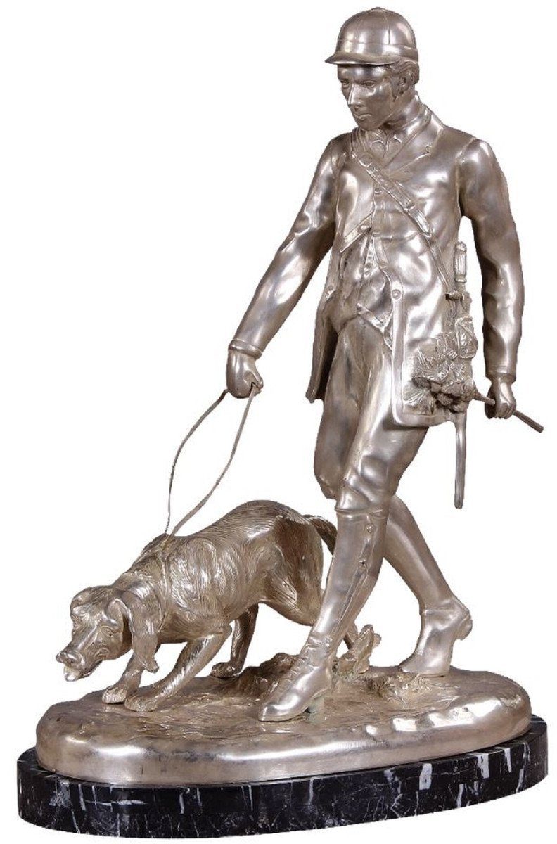 x Schwarz Dekofigur / mit Luxus Luxus Skulptur Bronzefigur x - 45 Marmorsockel Wohnzimmer Casa Qualität Hund Schreibtisch - mit Silber Bronze Deko 28 cm 61 - Deko - Jäger Padrino H.