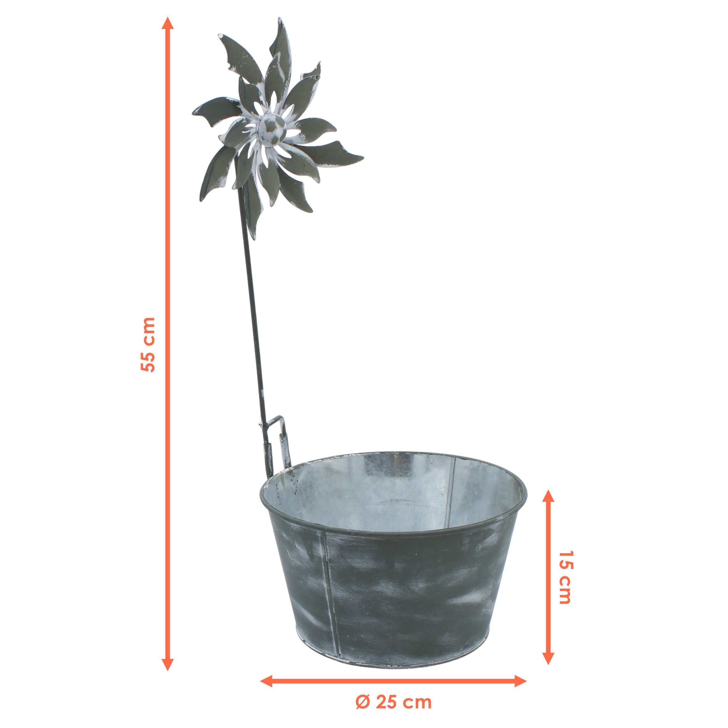 Spetebo Pflanzschale Metalleimer mit Deko Windmühle - 55 x 25 cm (Anzahl, 1 St., Stück), robust und wetterfest