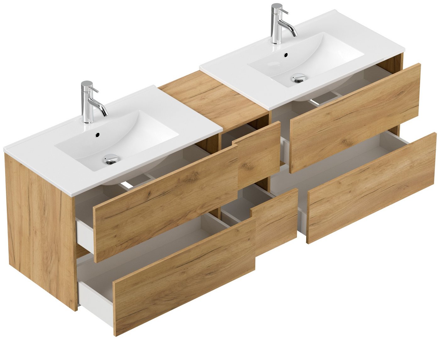 Thumbnail - Magnolia Home Doppelwaschtisch Badmöbelset Taifun 190cm eiche gold