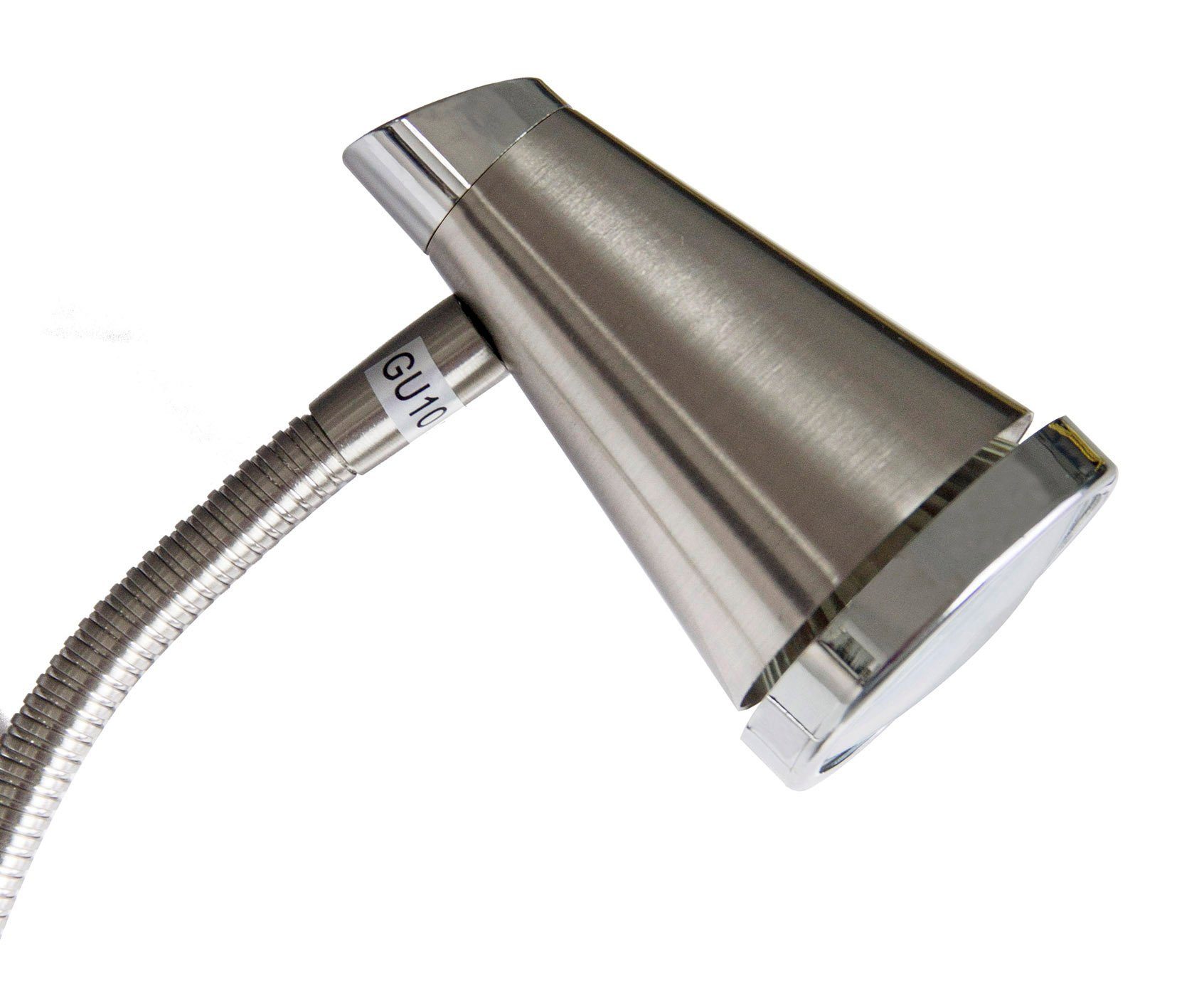 TRANGO LED Klemmtischleuchte, 6612 LED Klemmleuchte I Tischlampe I Leseleuchte I Clip Lampe im Edelstahl-Optik mit Deko-Chrom Ring, Klemmspot I Nachtlicht I Schreibtischlampe, inkl. 1x 5 Watt GU10 3000K warmweiß LED Leuchtmittel
