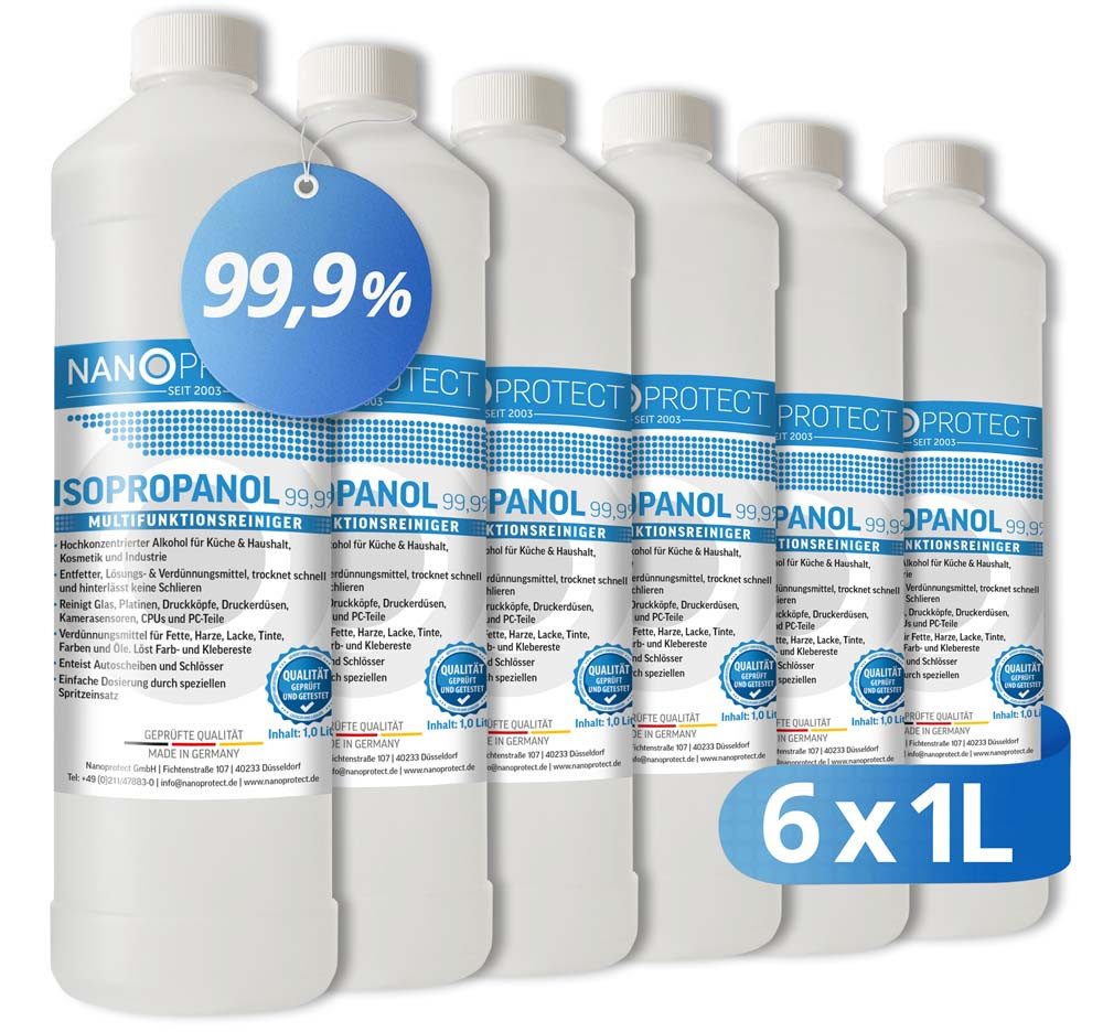 Nanoprotect Isopropanol 99,9% - 1 Liter Reinigungsalkohol (Premium IPA - Made in Germany - Für Haushalt und Elektronik)