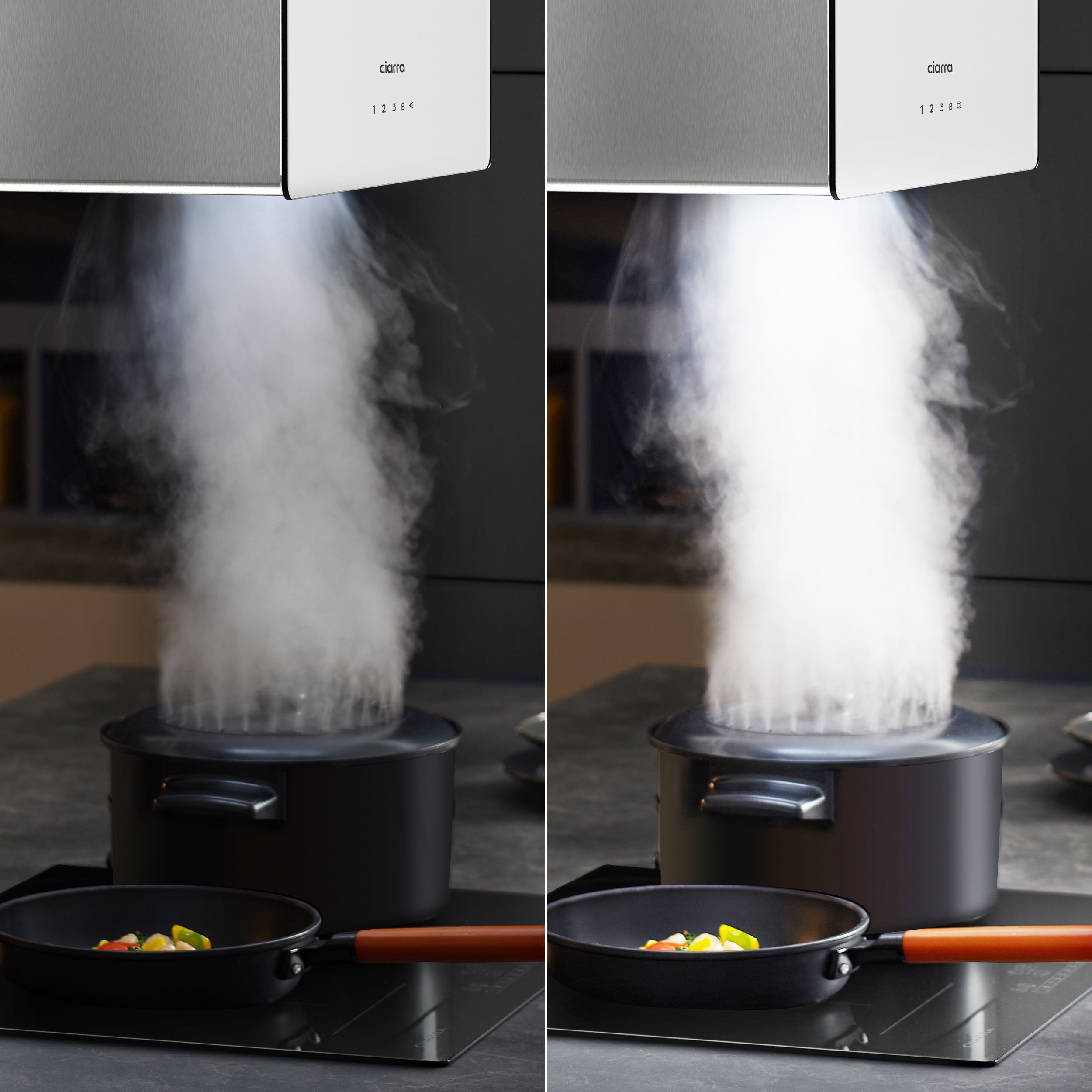 CIARRA Inselhaube Dunstabzugshaube freihängend 50cm A+++ 700 m³/h Umluft CBCS4850 mit Fettiltern 2 Aktivkohlefiltern WIFI-APP Touch Control Inkl. BOOST – Bild 4 von 5