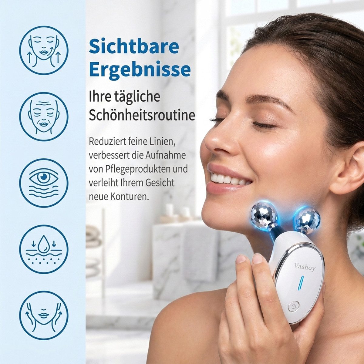 Vashoy Gesichtsmassagegerät Schönheitsapparat 5-in-1 Schönheitsgerät, 3 EMS-Stufen, Anti-Aging, Gua Sha Elektrisch mit 360° V-Roller mit Ultraschall-Vibration 1-tlg., für straffere Haut & mehr Elastizität, Tragbares Beauty-Gerät für Zuhause & Reisen,Geschenke für Damen