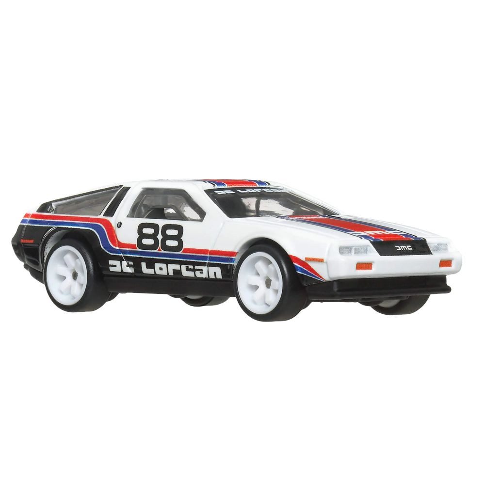 Hot Wheels Spielzeug-Rennwagen DMC DeLorean + HW Rally Hauler Hot Wheels Team Transport Fahrzeuge