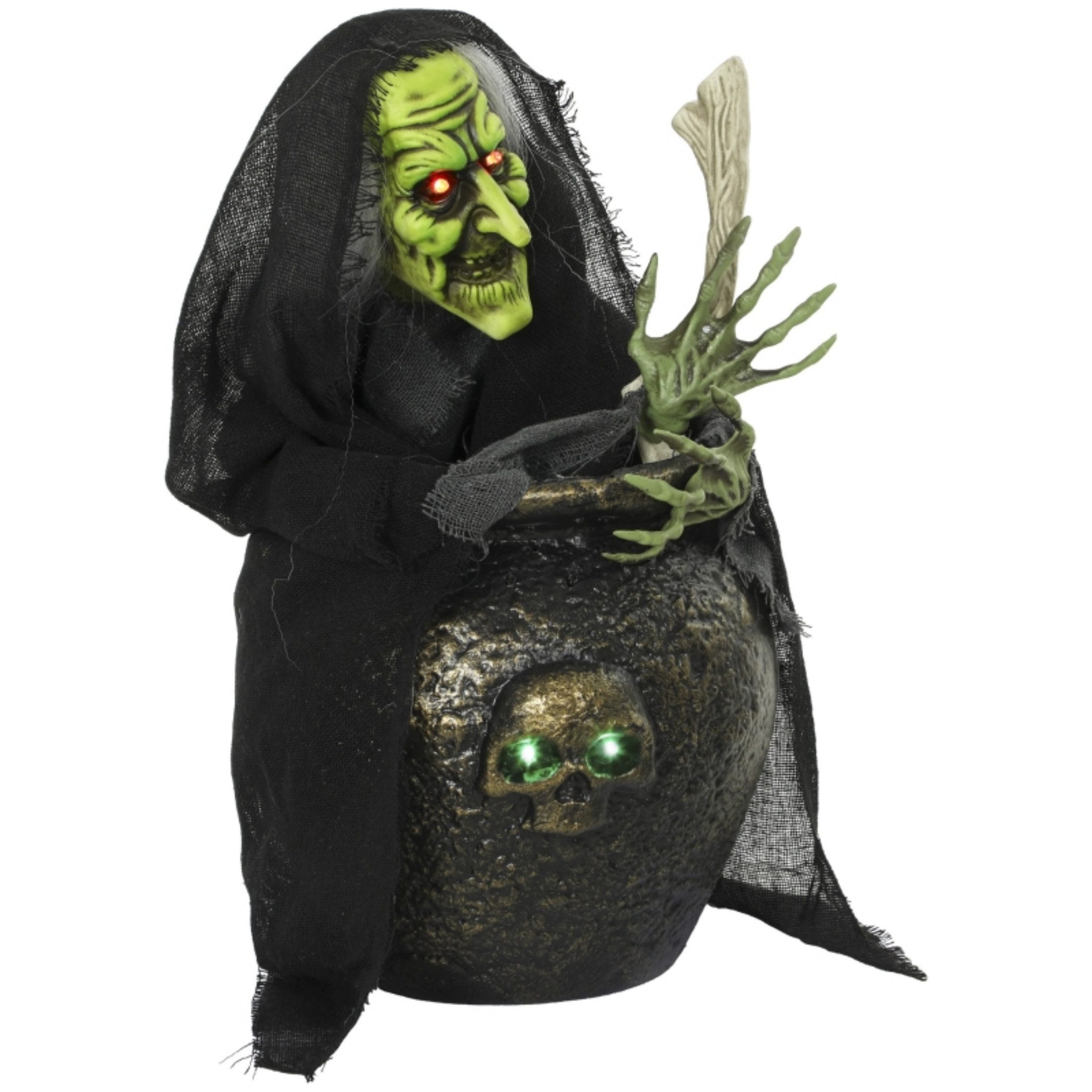 Blossom LED Dekoobjekt Animierte Halloween-Hexe mit Kessel, Rührbewegung LED, Soundeffekten, Touch- und Geräuschaktivierung, kabellos, 47 cm, Tischdekoration