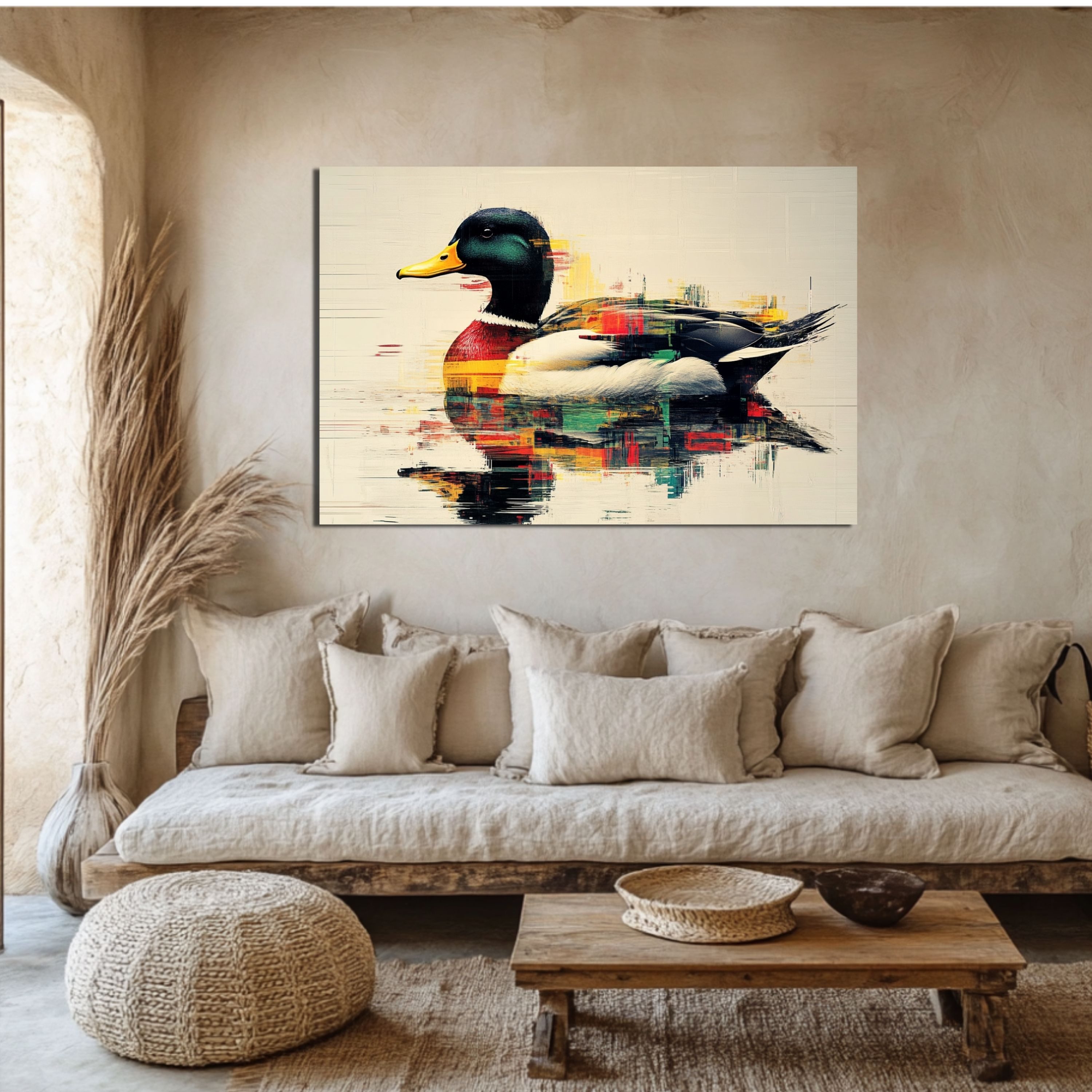 DARO Design Leinwandbild Modern Abstrakt Wandbilder XXL Wandbild Wand Deko Leinwand Bilder, (Ente Warhol Glitch - Bild groß Wohnzimmer Schlafzimmer Küche Esszimmer Einteilig Querformat Fotodruck Leinwände Wanddeko Abstrakte Kunst Boho), 60x40cm