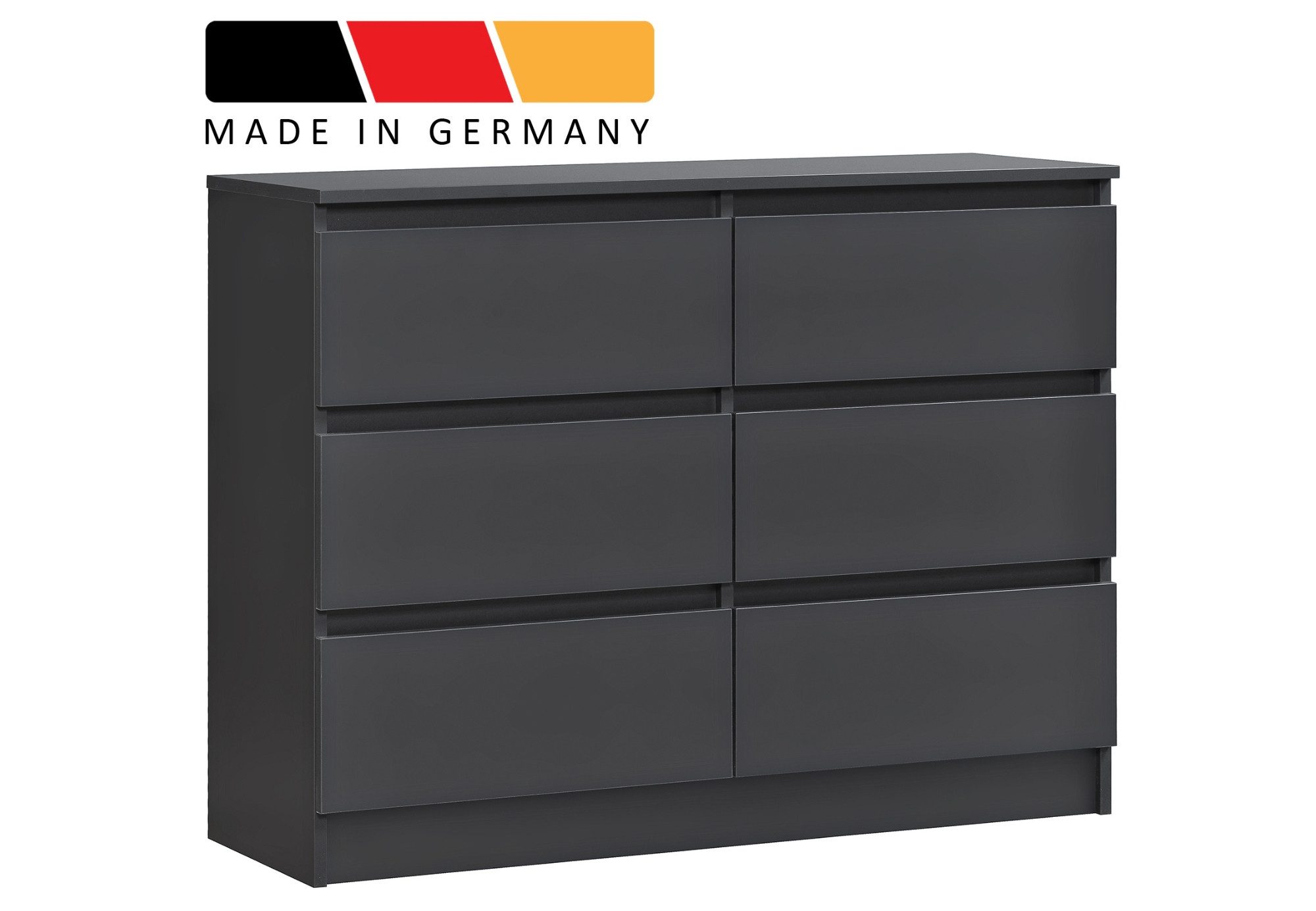 Home Collective Kommode mit 6 Schubladen 95, 120, 140 cm breit Holz Schrank (Highboard Anrichte Schlafzimmer Wohnzimmer Flur Büro Organizer), Kommode 95 cm breit Kommode Sideboard, Anthrazit