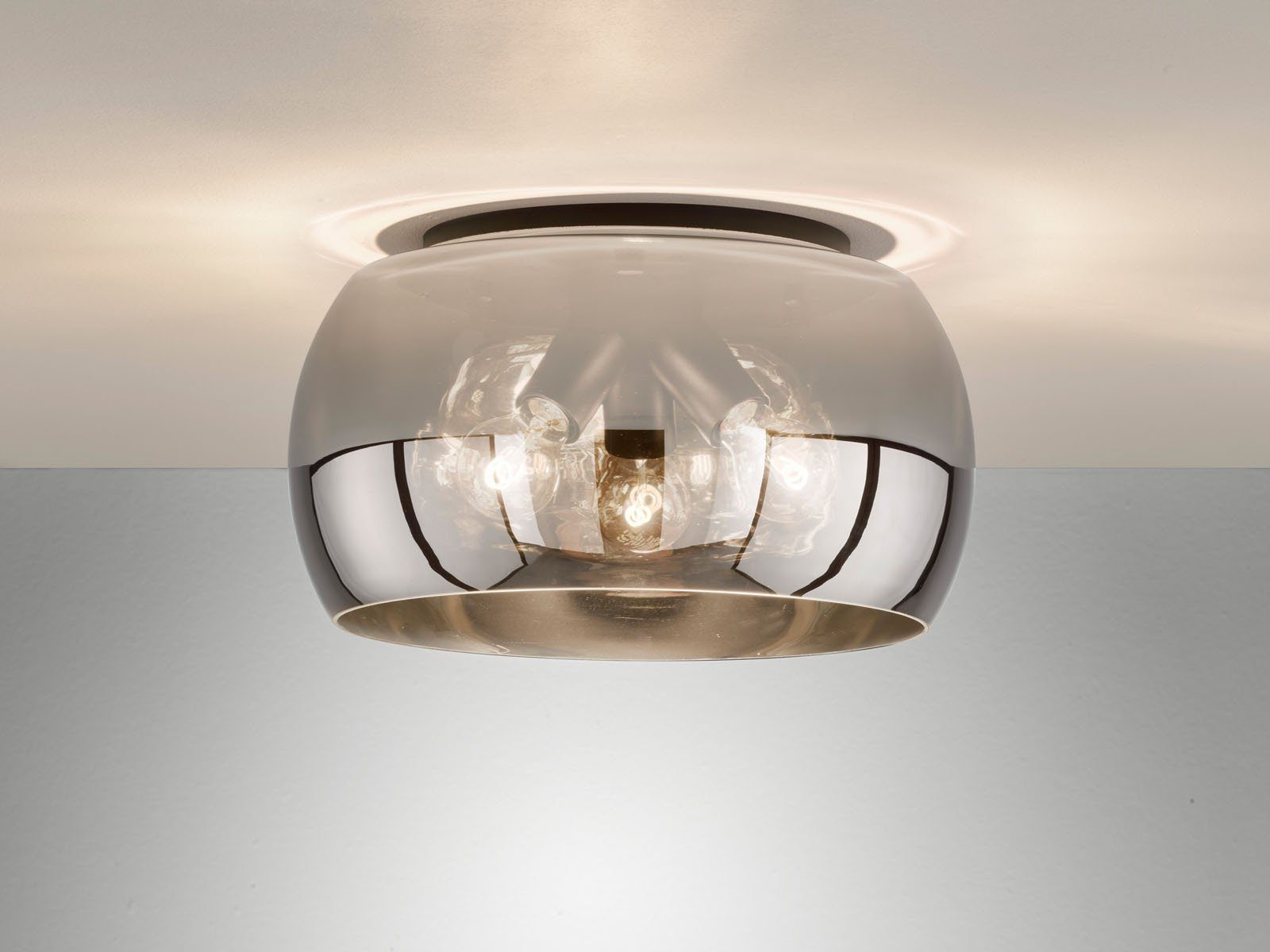 FISCHER & HONSEL LED Deckenleuchte, Dimmfunktion, LED wechselbar, Warmweiß, mehrflammig dimmbar mit Lampenschirm rund Rauch-Glas Ø 40cm