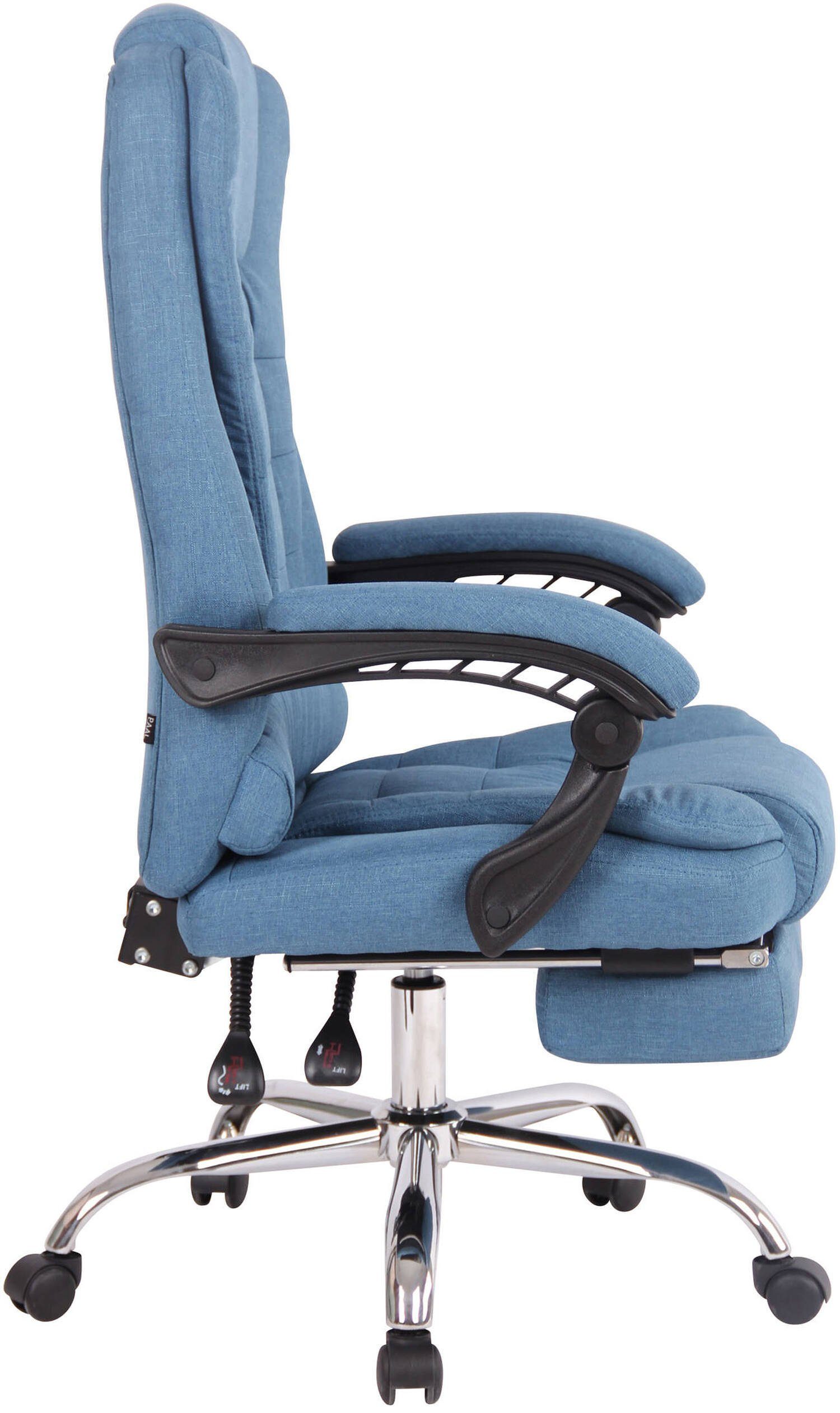 TPFLiving Bürostuhl Onix mit XXL), Gestell: Metall Stoff blau drehbar Sitz: chrom und - - höhenverstellbar bequemer Chefsessel, Bürostuhl Rückenlehne Drehstuhl, (Schreibtischstuhl, 360°