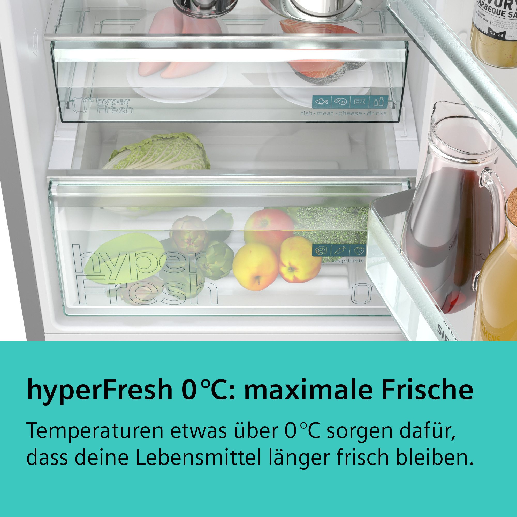 SIEMENS Kühl-/Gefrierkombination iQ300 KG39N2LAF, 203 cm hoch, 60 cm breit, noFrost, hyperFresh 0°C Schublade, nahtlose Platzierung, LED-Licht