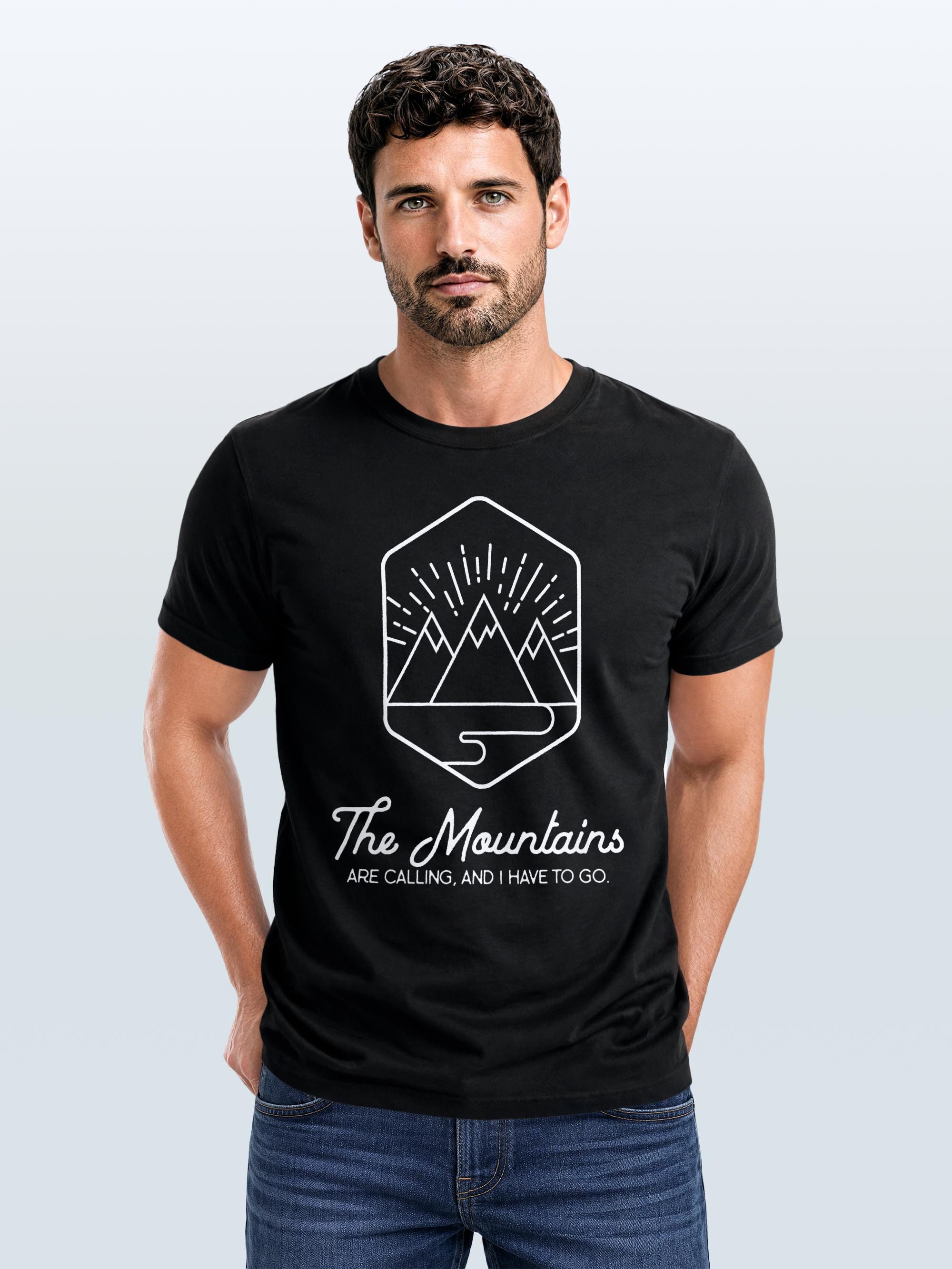 Neverless Print-Shirt Herren T-Shirt zum Wandern Berge The Mountains are Calling Slim Fit mit Print