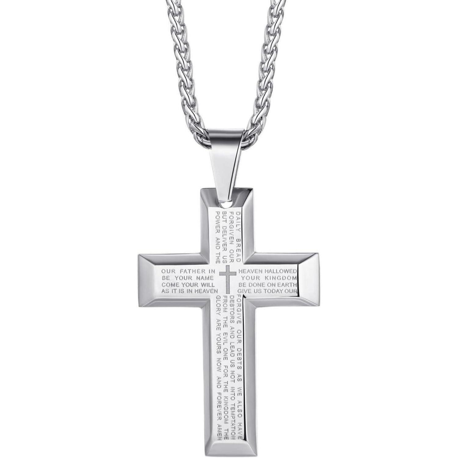 Kreuzkette Edelstahl Kreuz Anhänger Halskette Silber Gold Schwarz 55cm