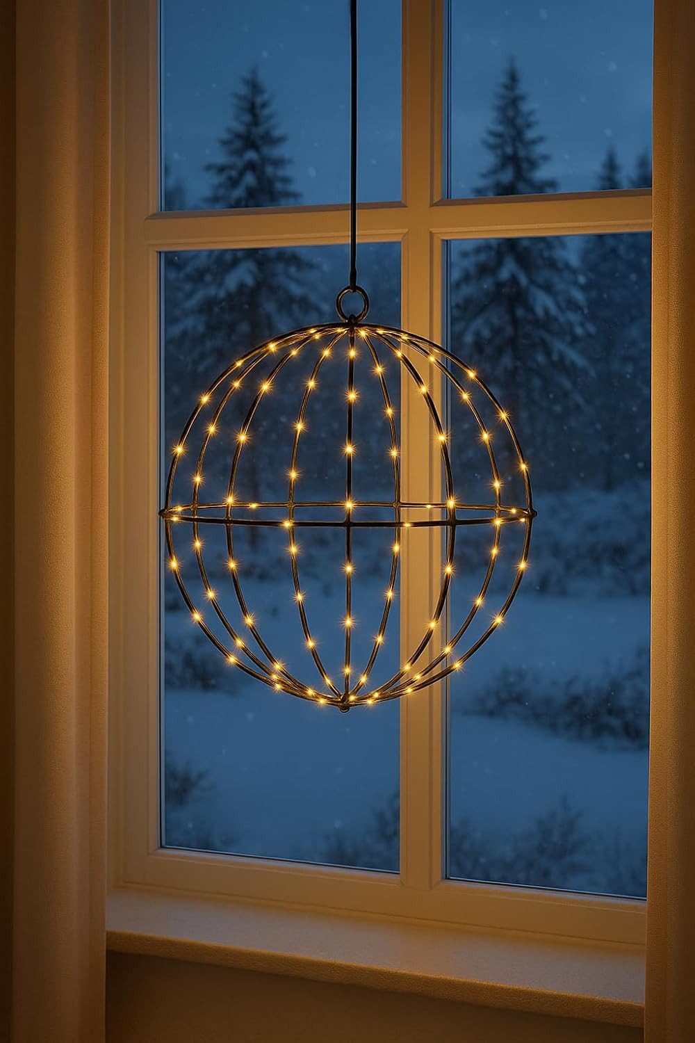mucHome LED Kugelleuchte LED Metall Lichterkugel Ø20 cm, 100 warmweiße LEDs mit Timer, Batterie – Bild 5 von 5