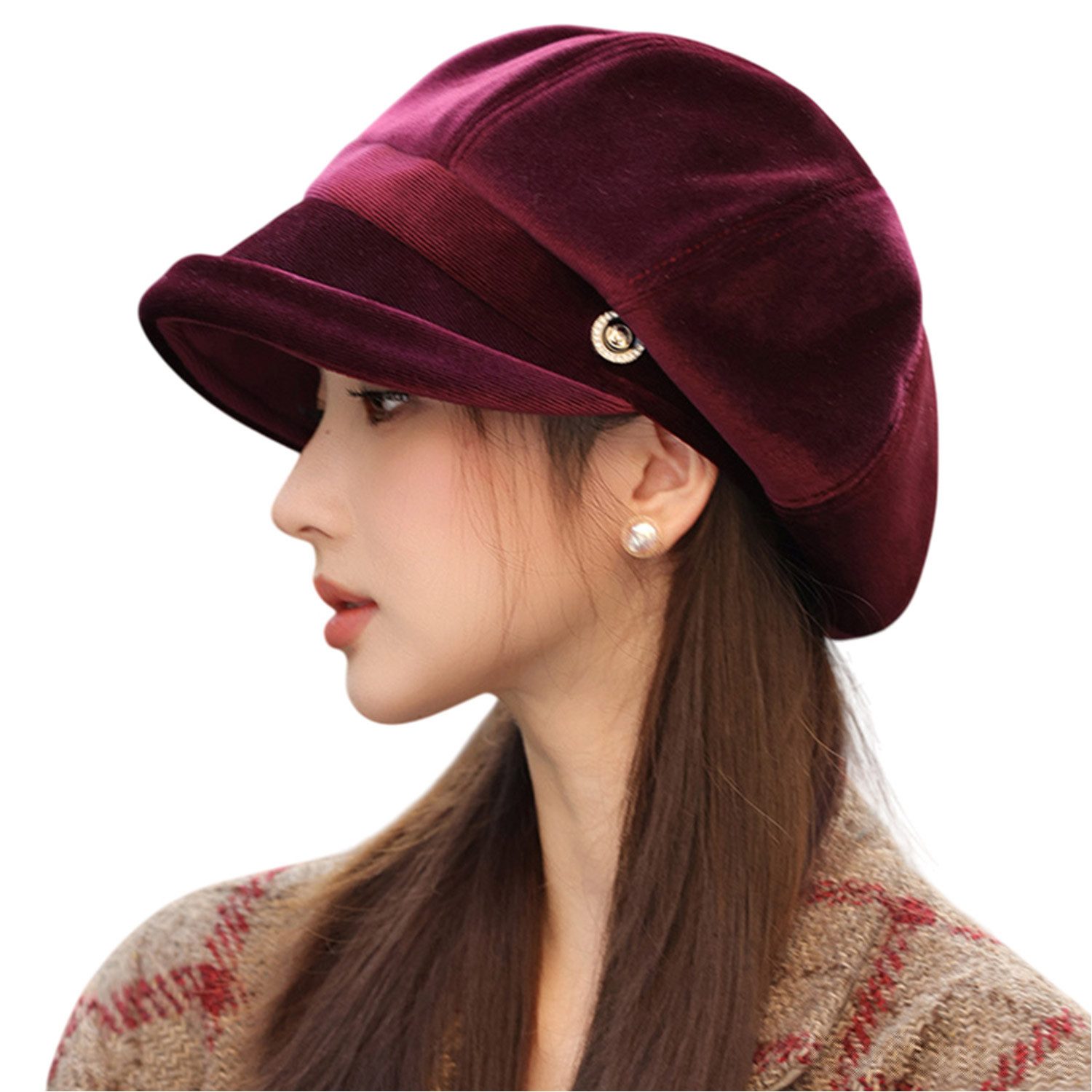 Refttenw Baskenmütze Damen Baskenmütze mit Schirm,Schirmmütze,Damen Winter- günstig online kaufen