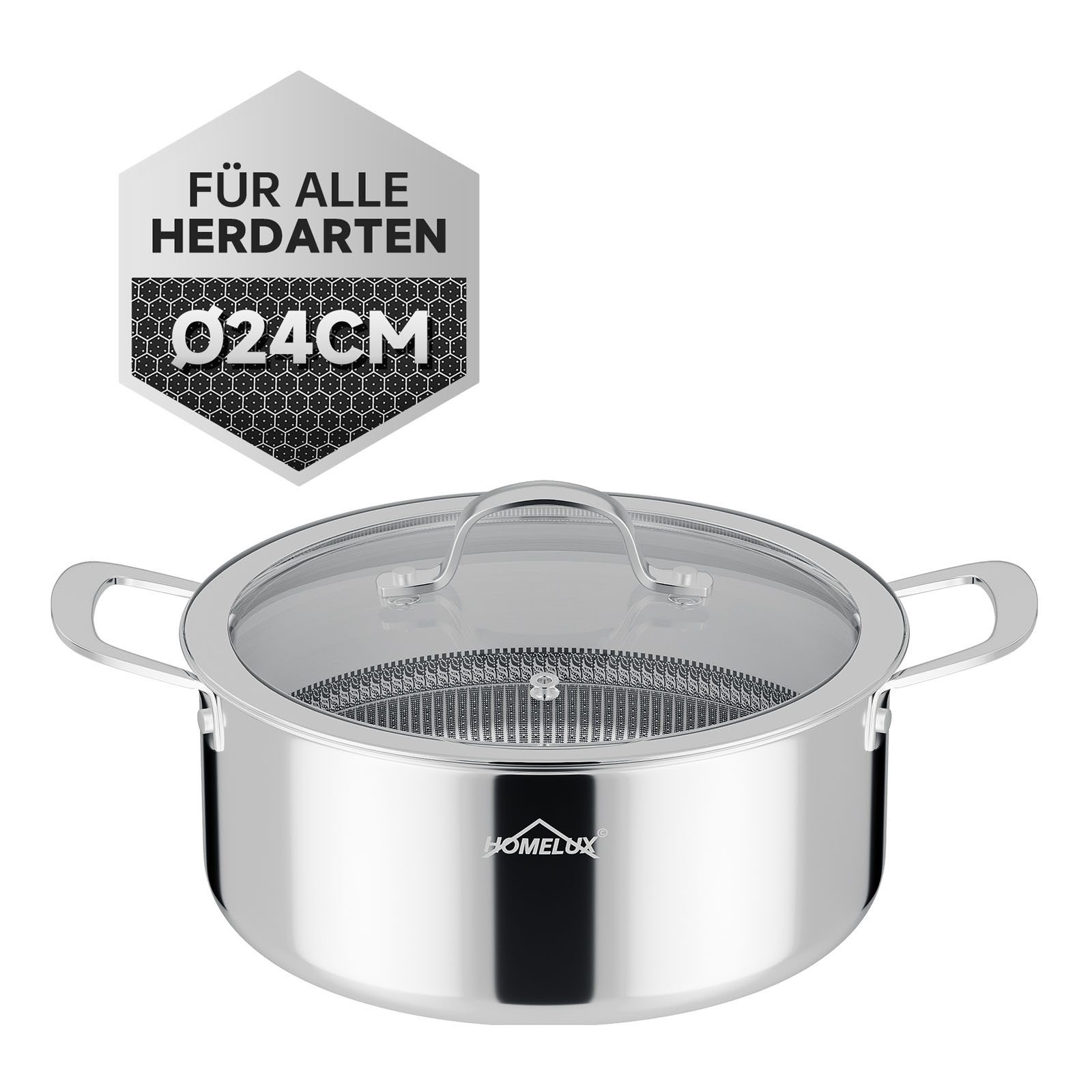 HOMELUX Suppentopf Edelstahl Kochtopf,Wabenstruktur Suppentopf Induktion,Backofengeeignet, Edelstahl (1 x 24cm 4L Edelstahl Kochtopf), Induktion